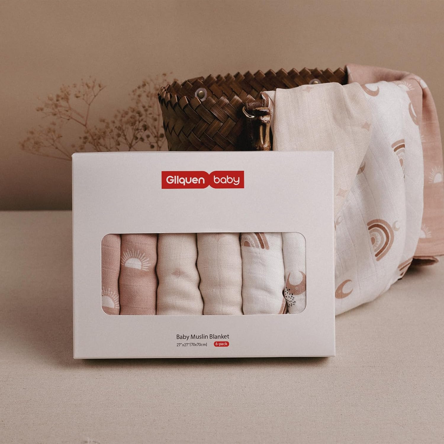 GLLQUEN BABY Swaddle Blanket 6 Pack Sun Pattern
