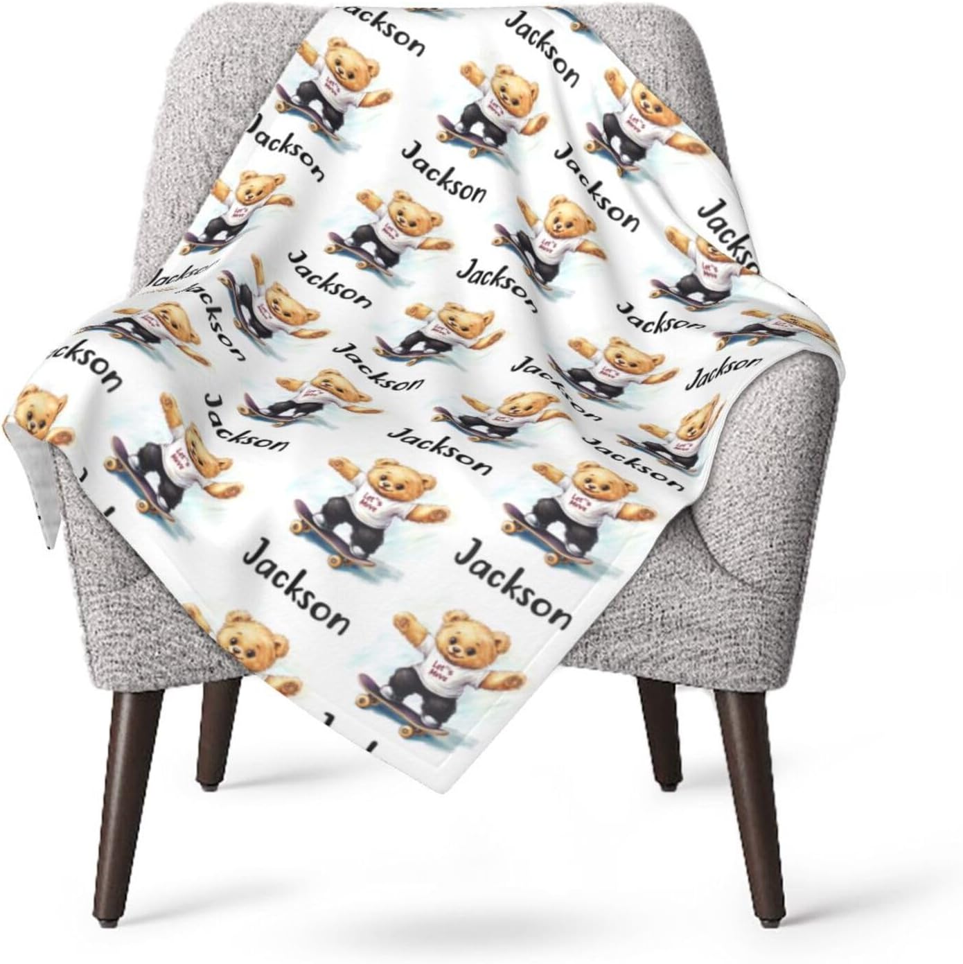 Personalized Bear Baby Blanket with Custom Name for Boys