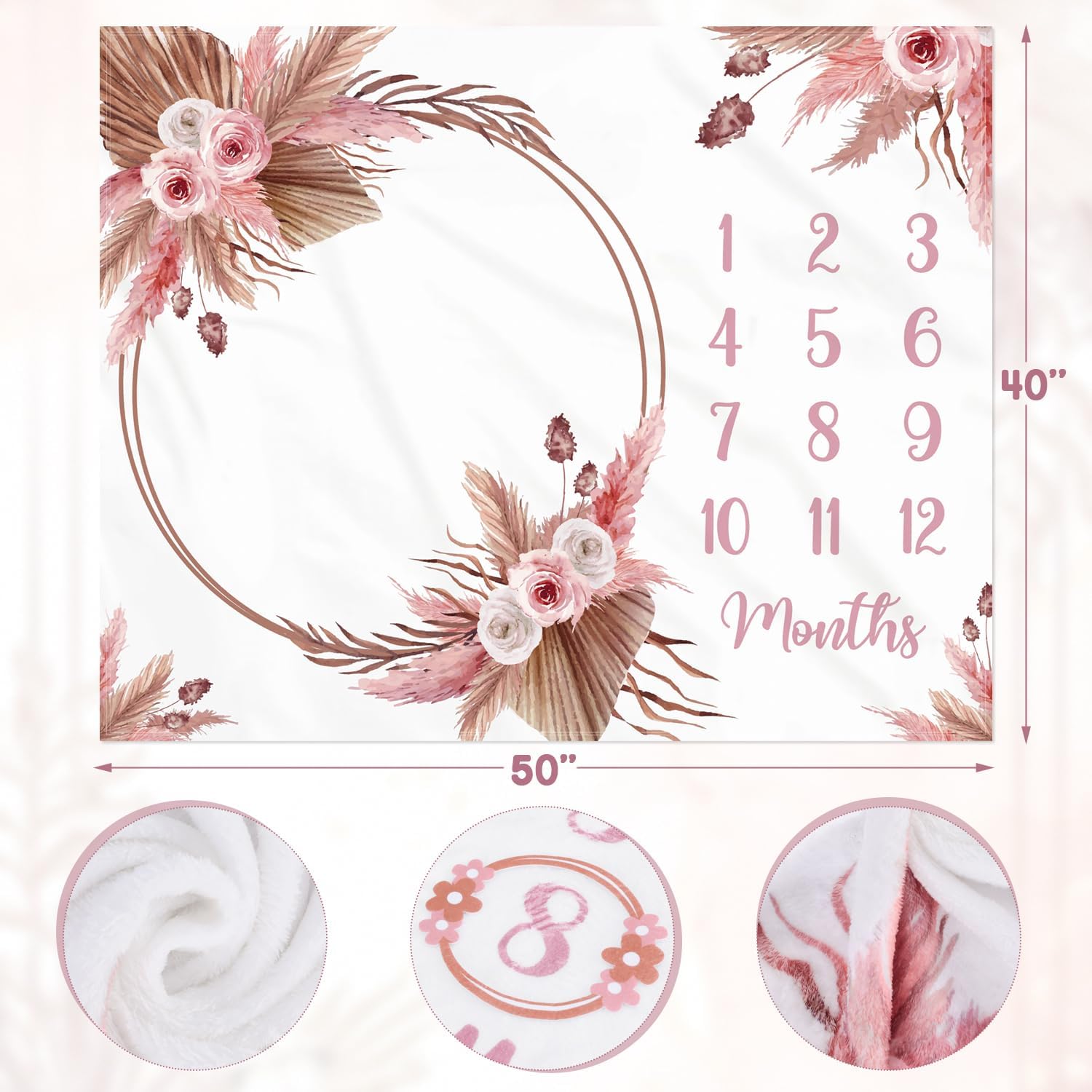 Floral Boho Baby Monthly Milestone Blanket 40 X 50