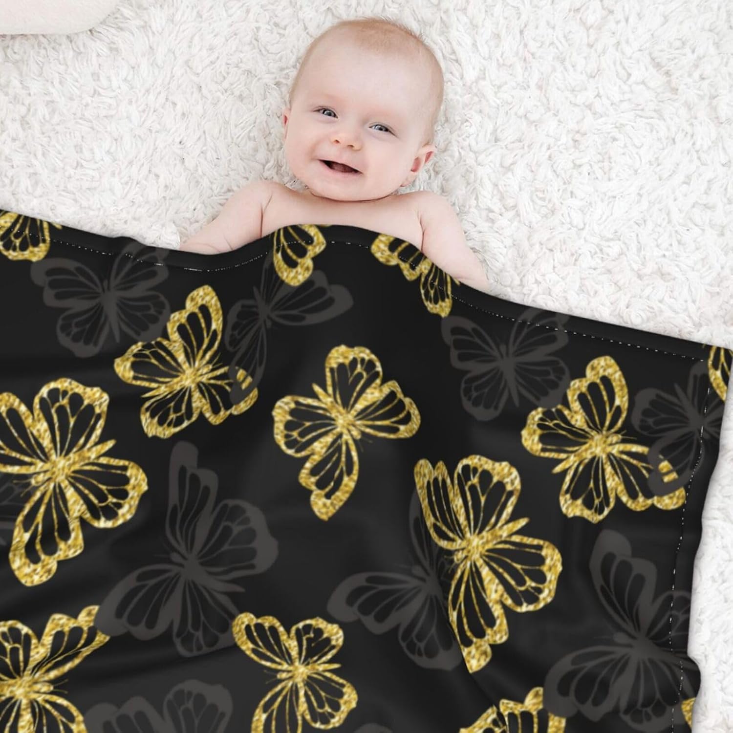 Salelf Golden Glitter Butterflies Baby Blanket 30x40 Inch 1