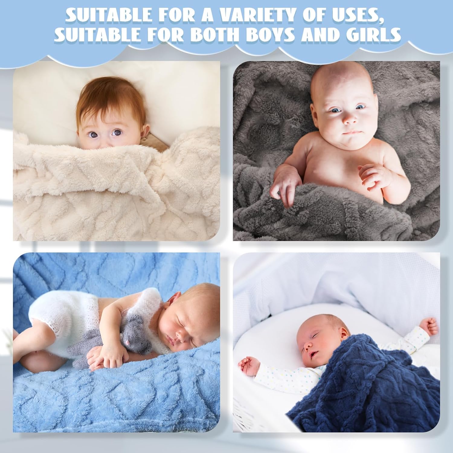 VitalCozy 4 Pcs 30x40 Baby Blanket Set with 3D Fluffy Texture