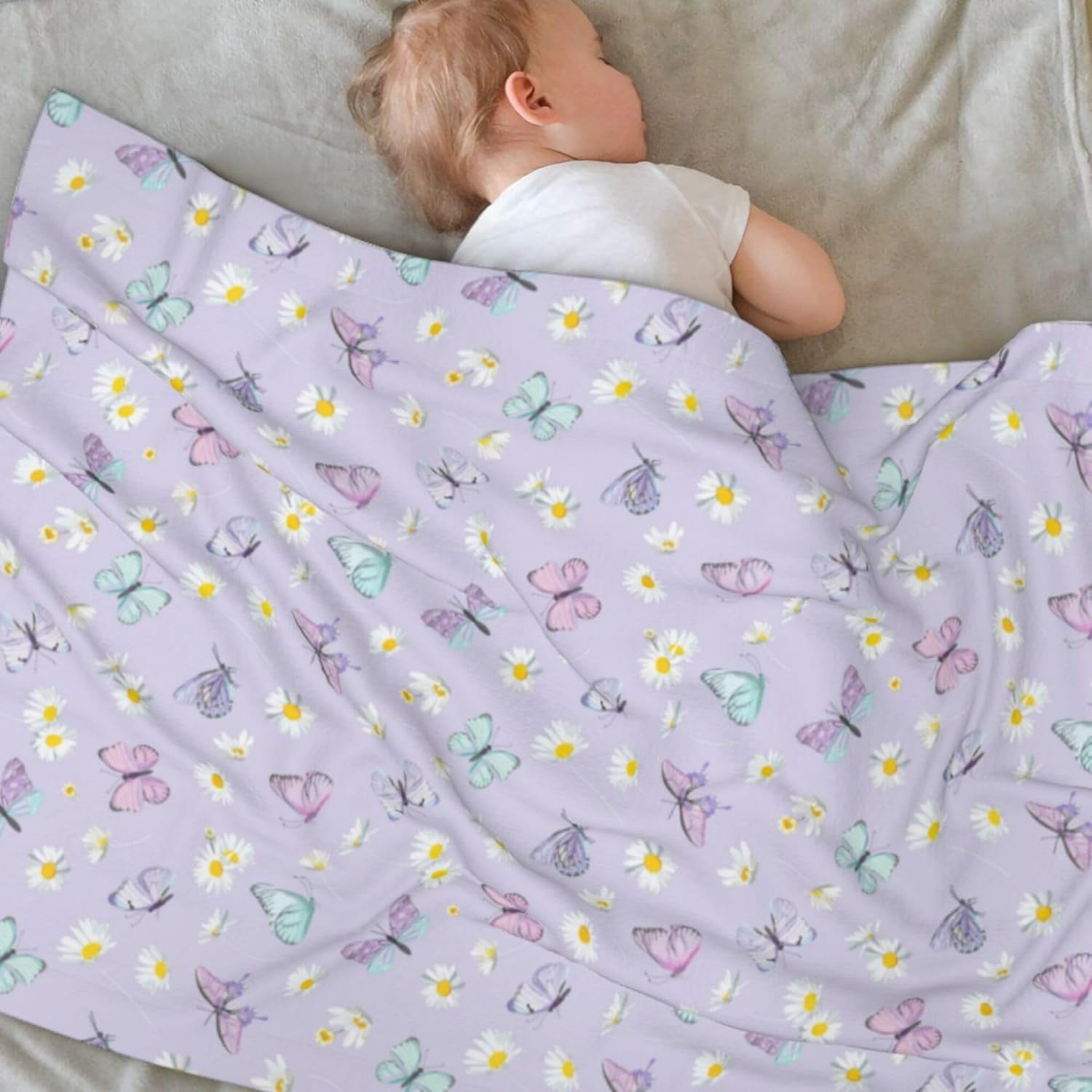 SUPLUCHOM Baby Blanket Butterfly Daisy 30x40 Inch Plush