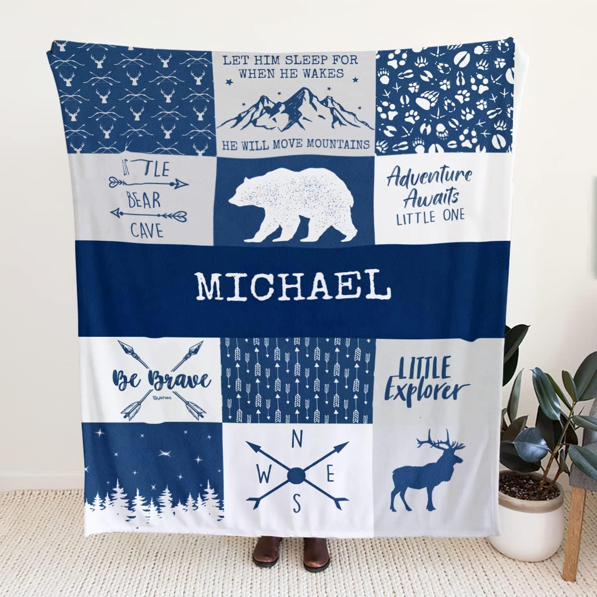 Toyshea Personalized Woodland Baby Blanket with Deer Design