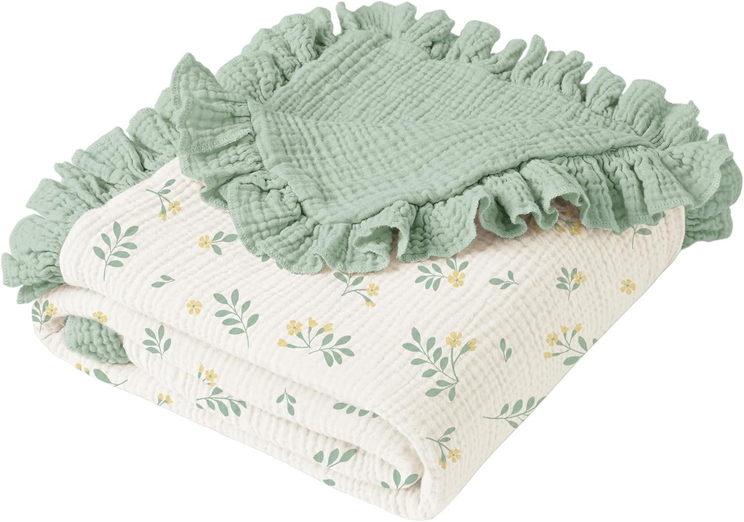 Konssy Flounce Muslin Baby Blanket 40x36 Leafy Design