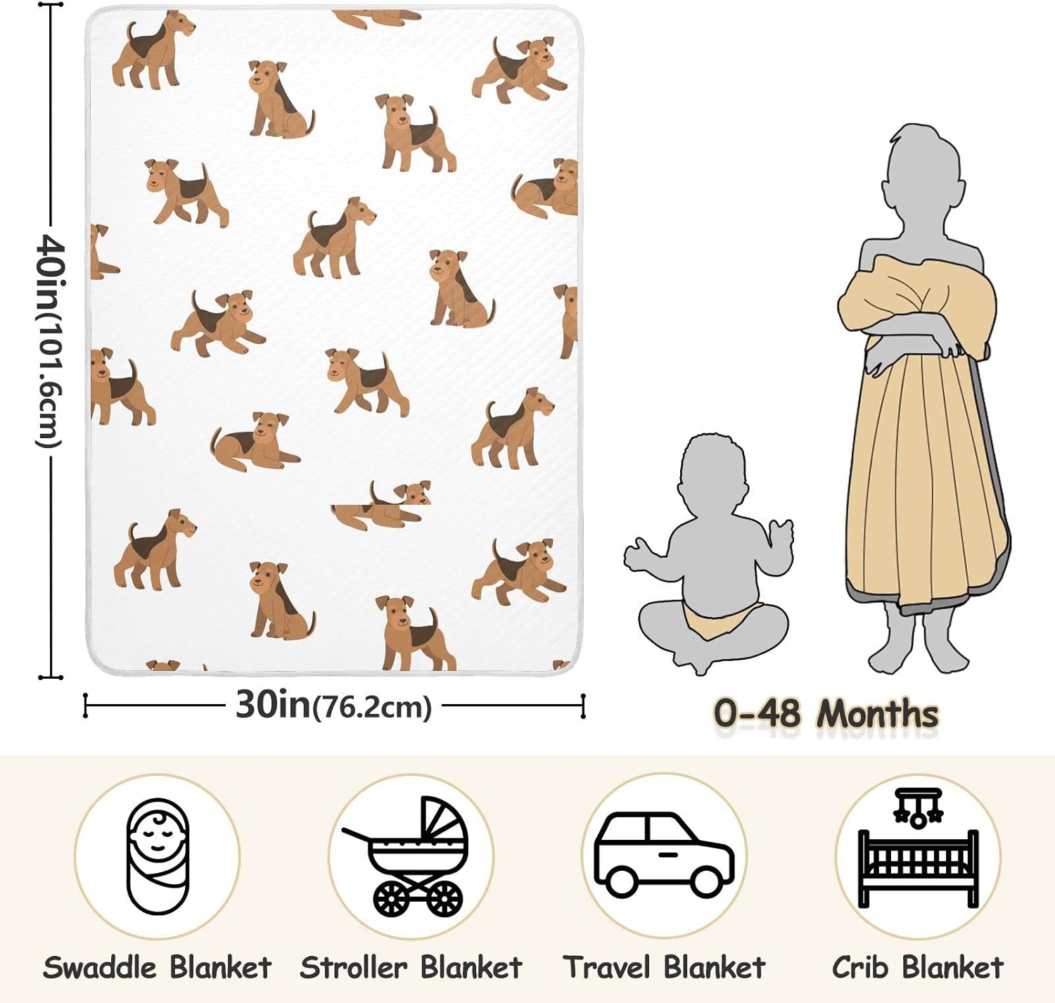 Pigsaly Cartoon Airedale Terrier Baby Blanket 30x40in