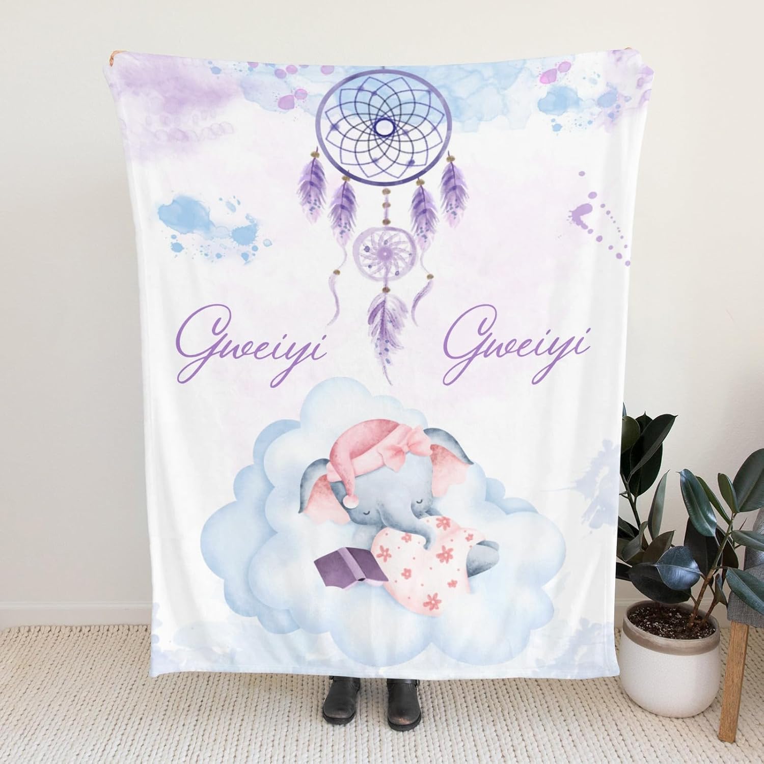 Personalized Baby Elephant Blanket 40x50 Inches for Boys Girls