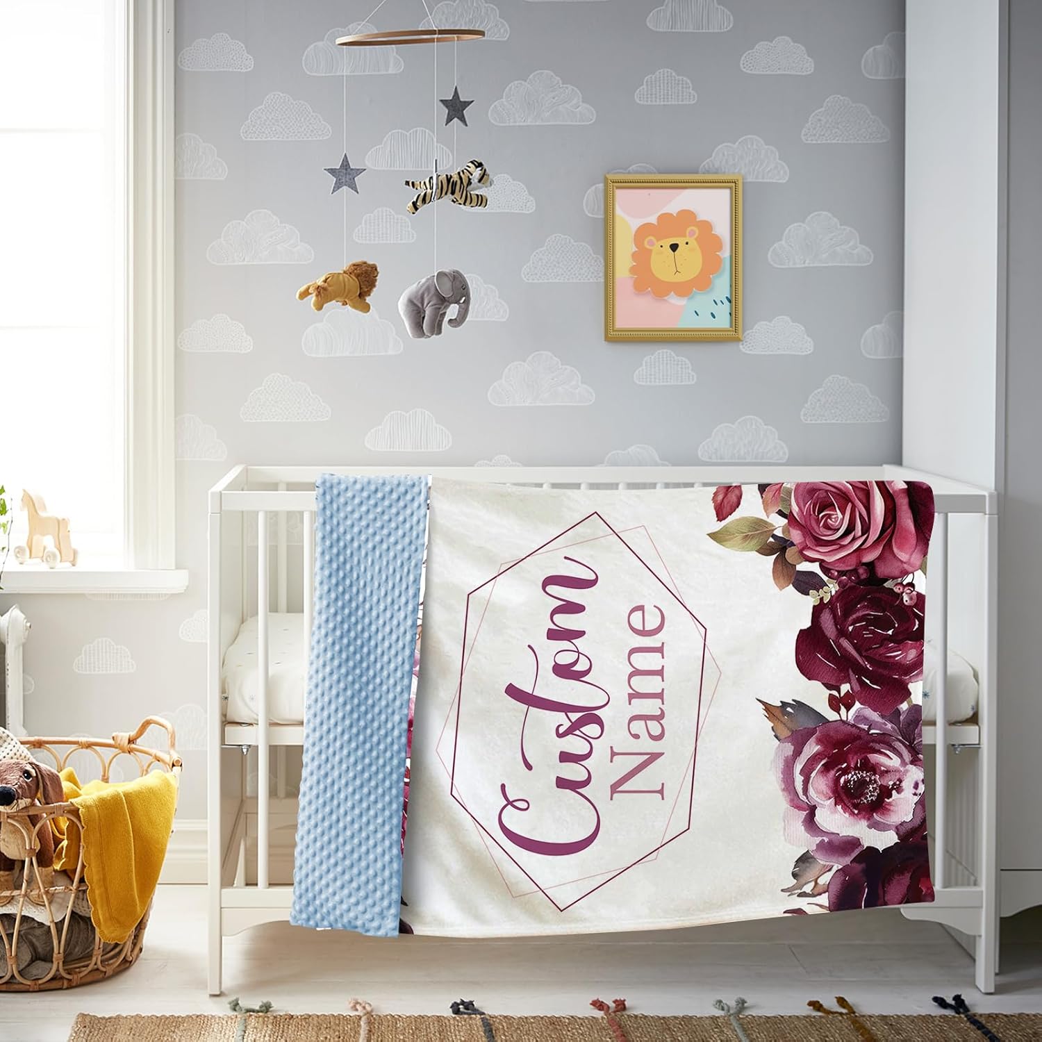 Personalized Baby Blanket with Name - Purple Flowers Flannel Double Layer 47x60