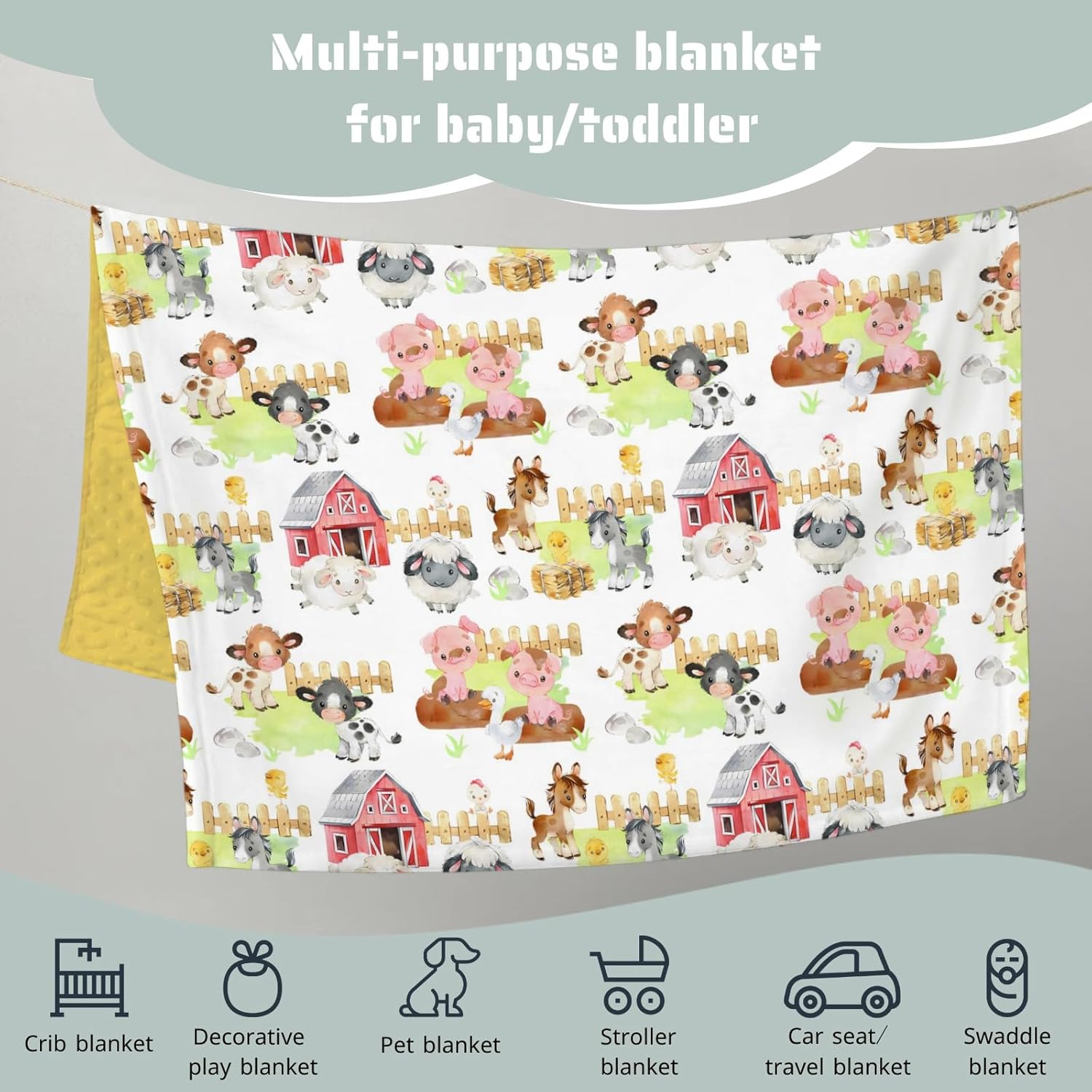 HawSkgFub Farm Animals Bed Blanket 30x40 Reversible Dotted Plush