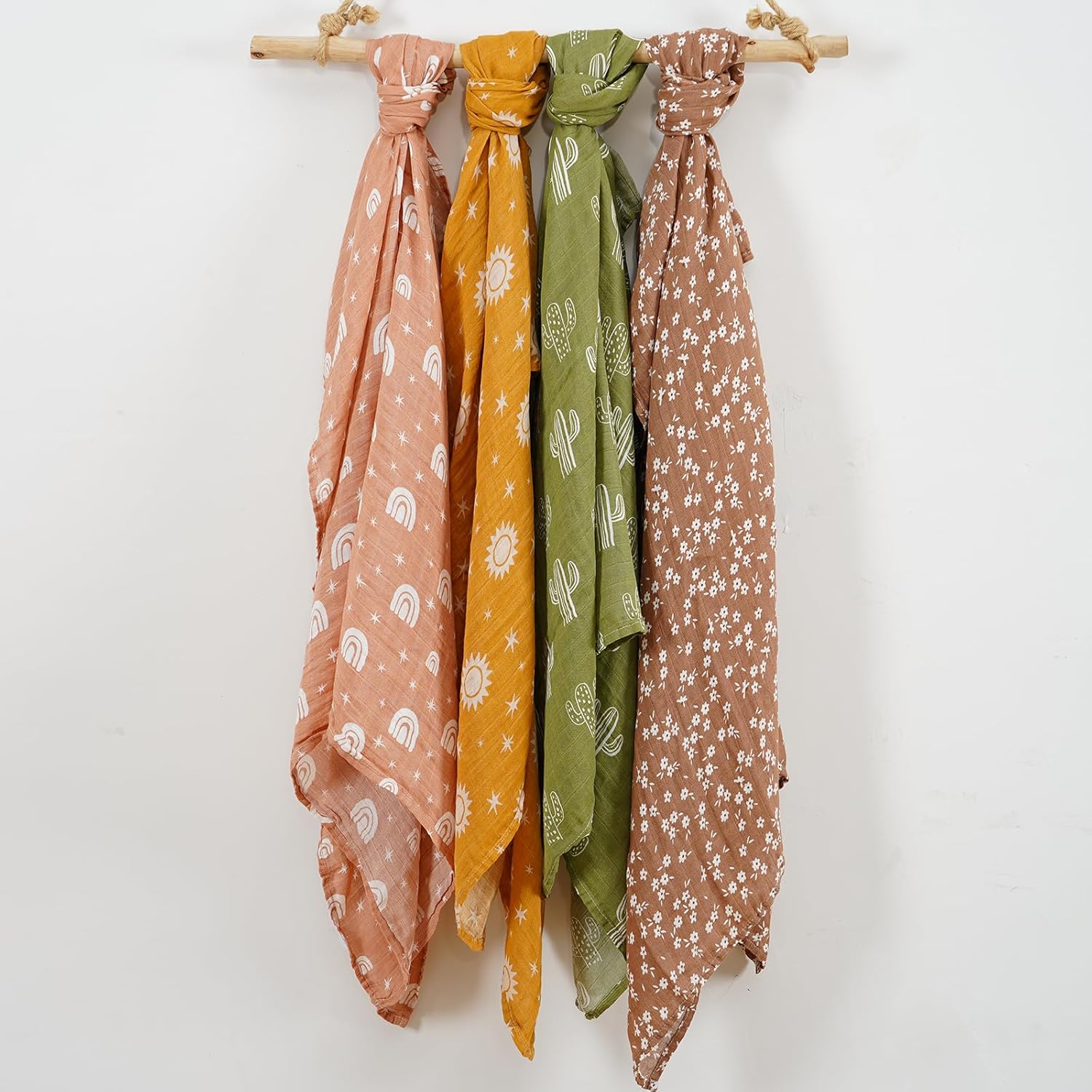 4 Set Muslin Swaddle Blankets with Cactus Print for Newborn