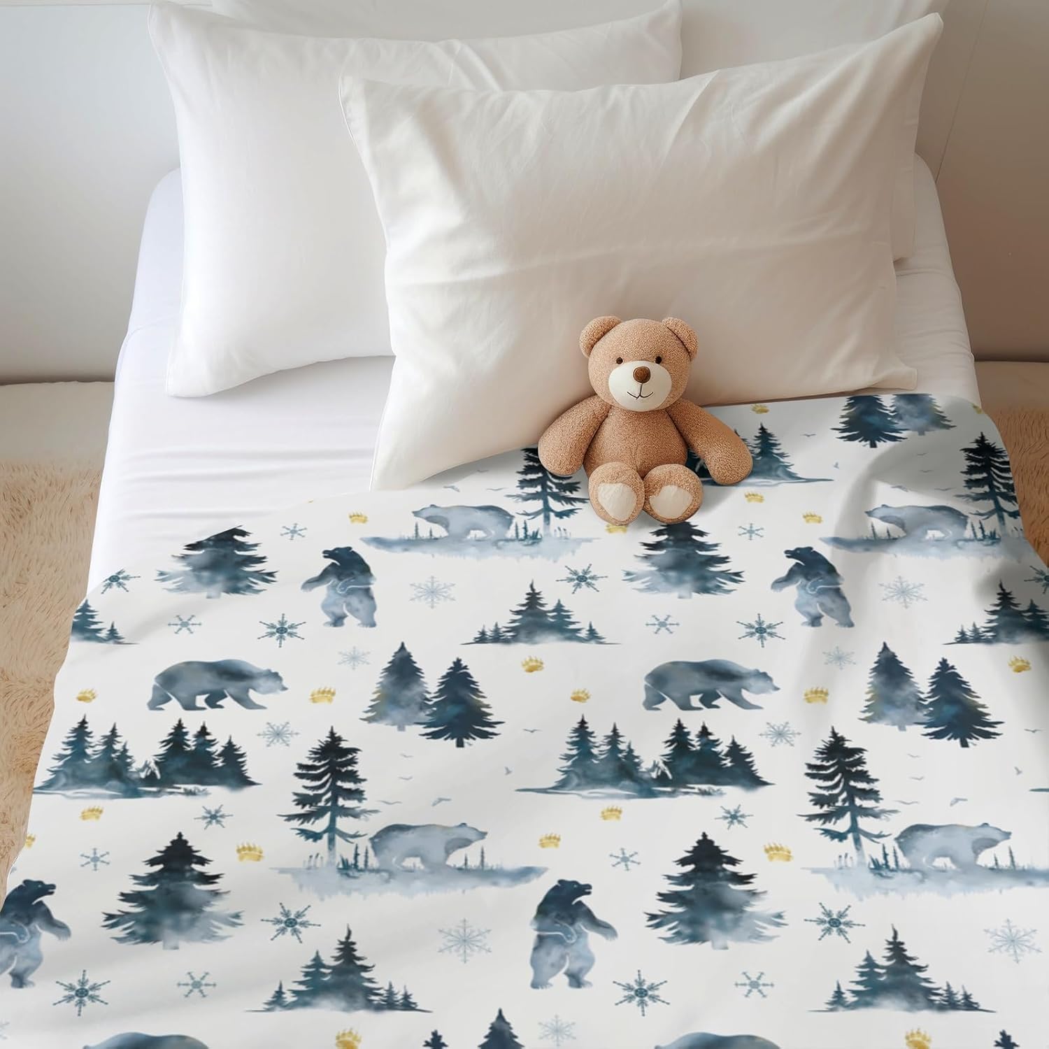 Soft Flannel Bear Baby Blanket for Infant Toddler