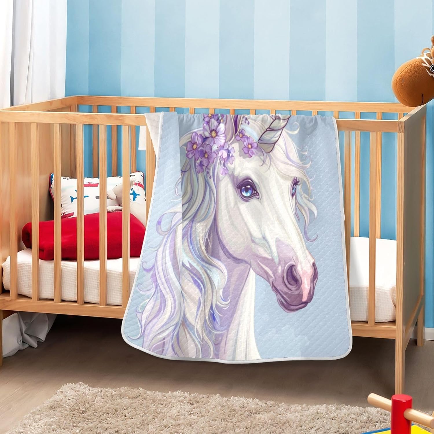 Unisex Baby Blanket with Unicorn Print 30x40 Inches