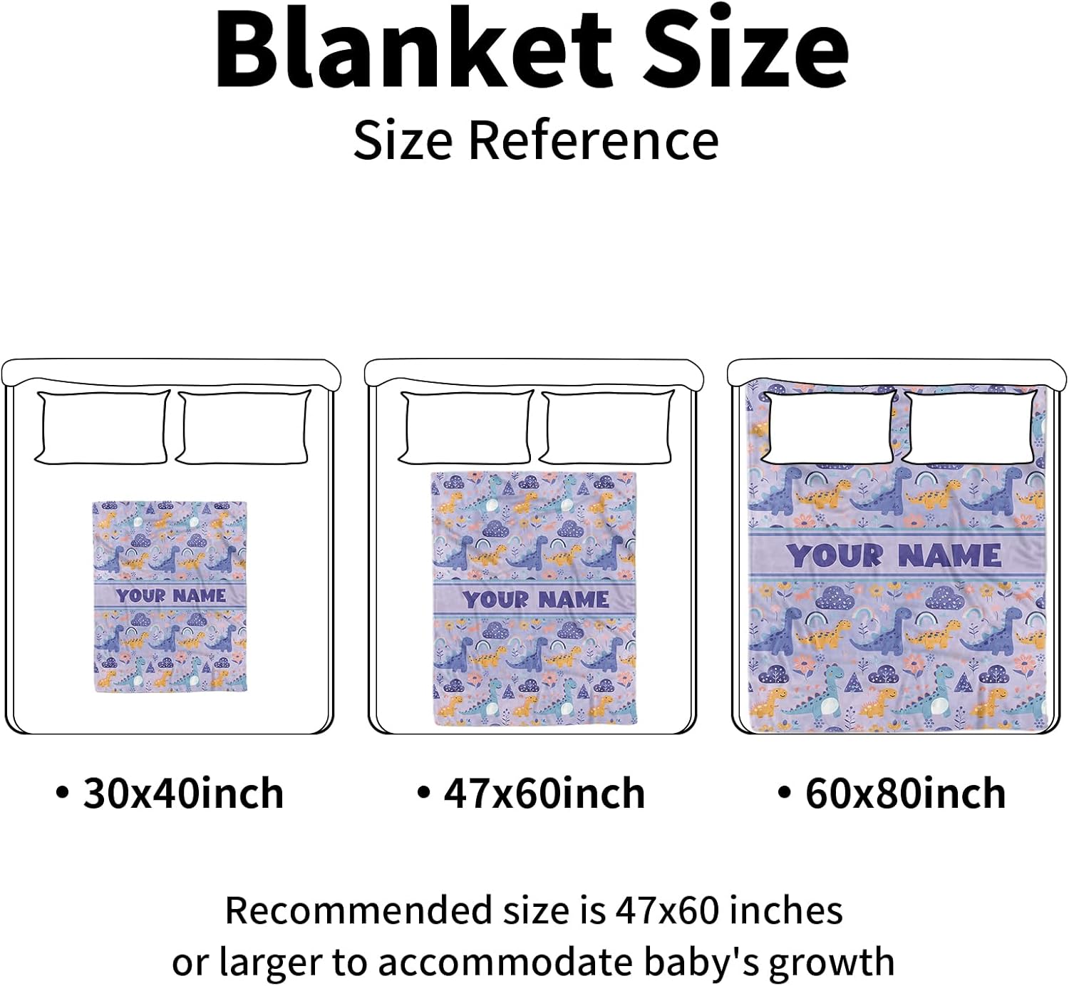 Personalized Baby Blanket for Girls with Purple Dinosaur Pattern