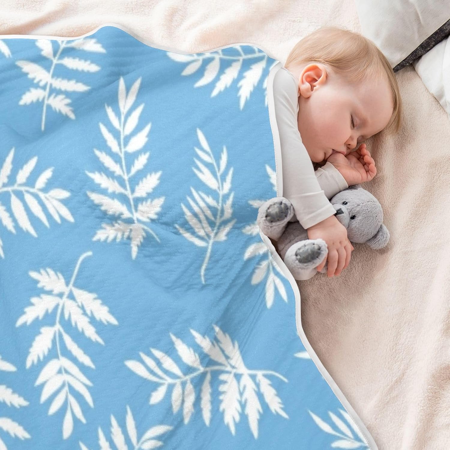 YJMYDDZ Baby Blanket with White Leaves 30x40 Inch Soft Breathable Nursery Bed Blanket