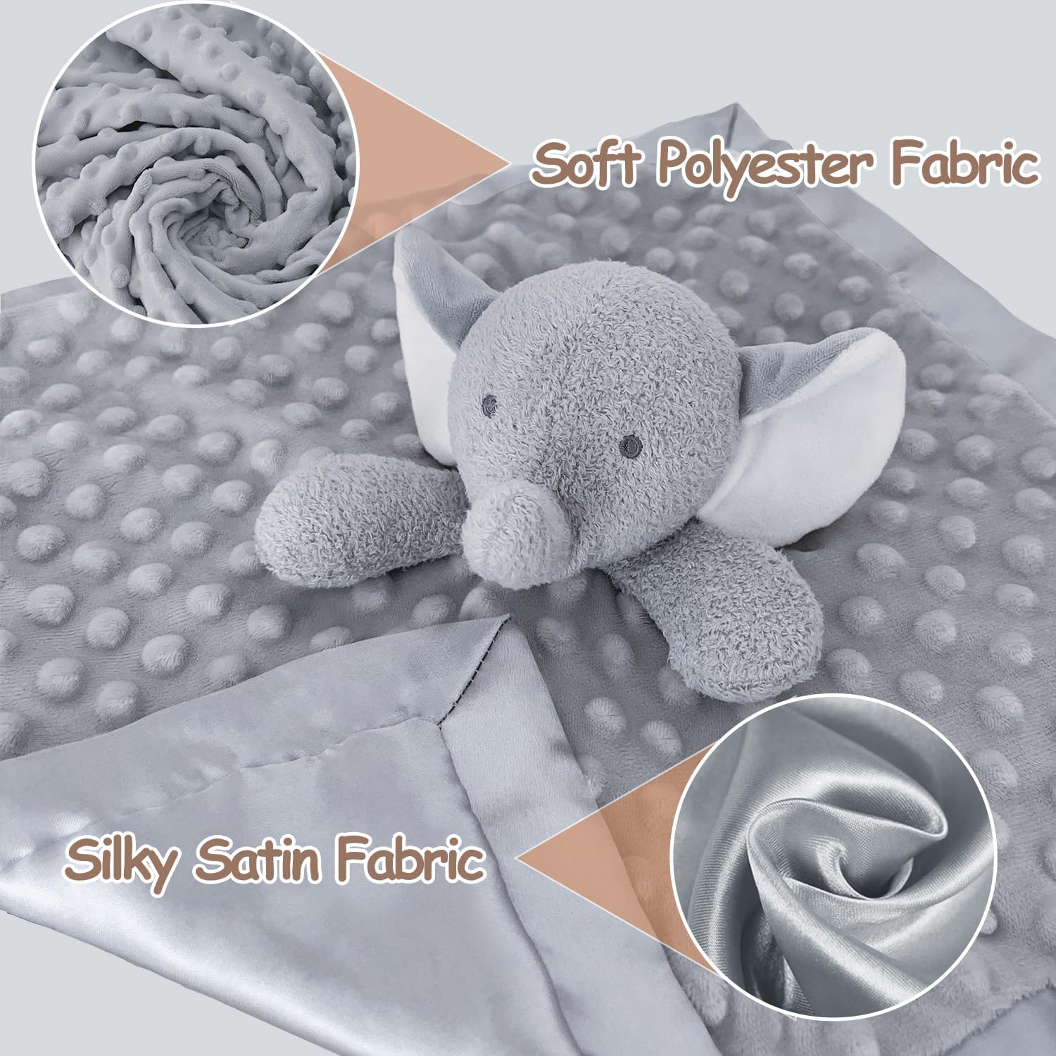 Babycolor Elephant Baby Security Blanket 15 Inch Grey