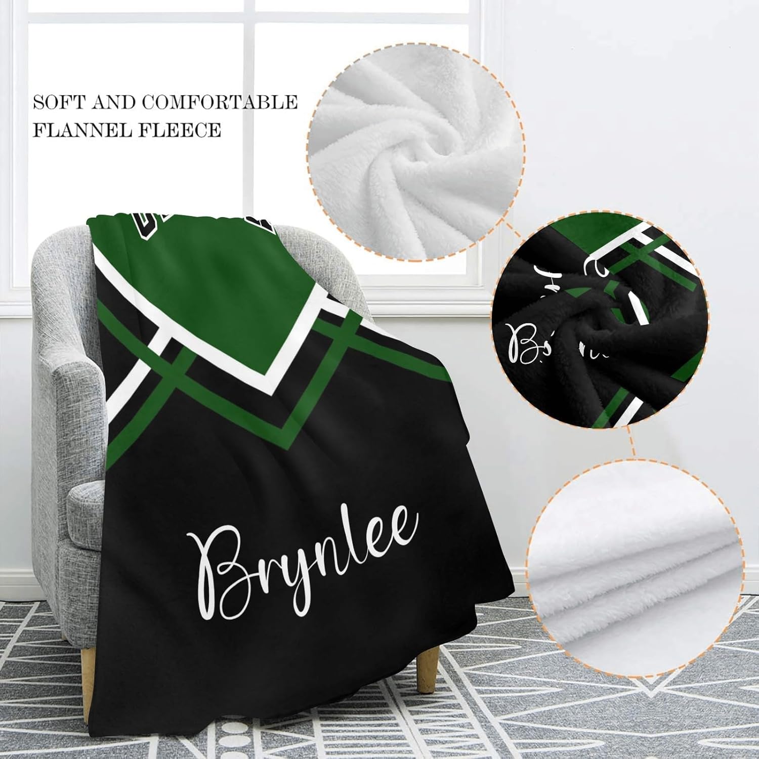 Custom Dark Green Baby Blanket with Name for Newborn