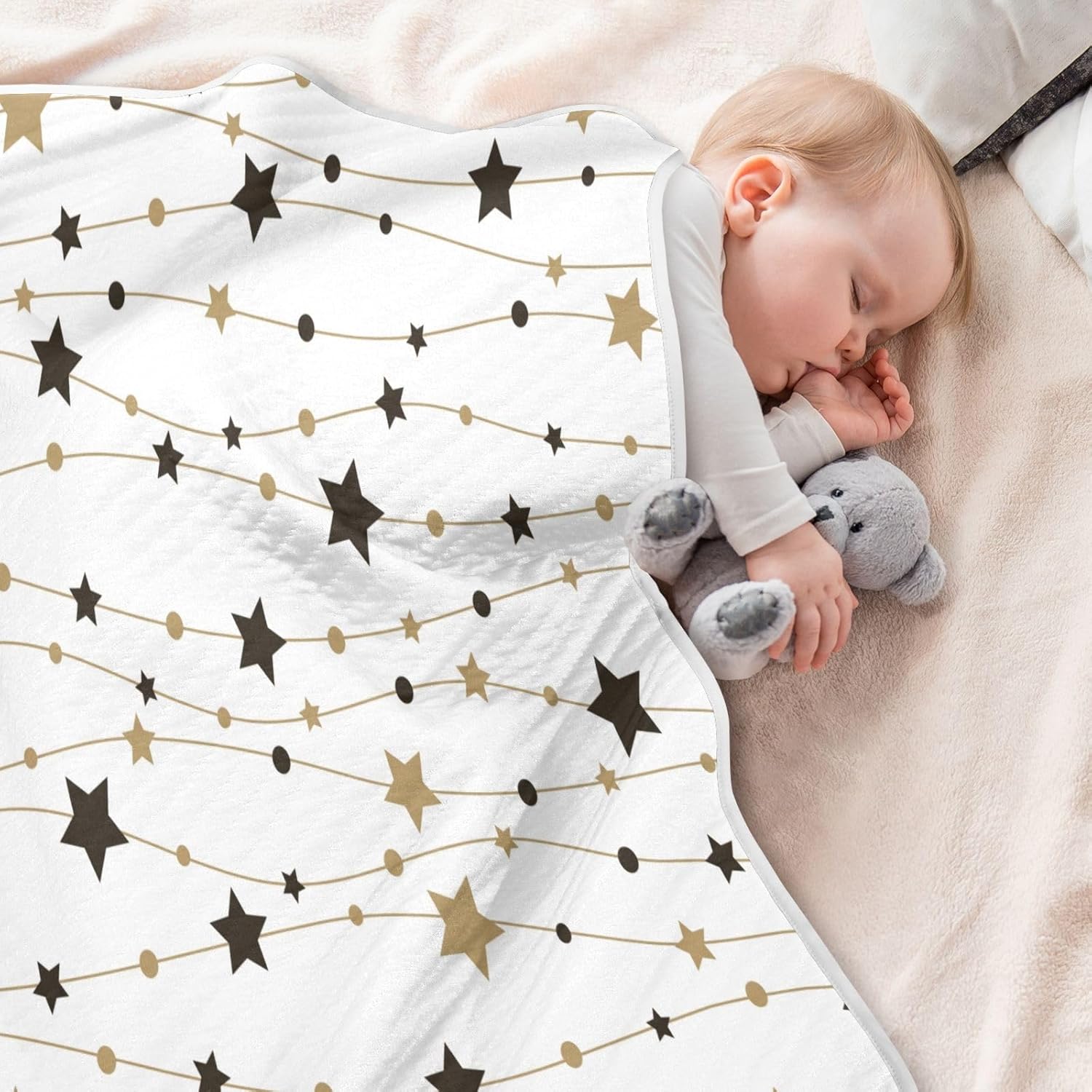 BOESI Black and Gold Striped Stars Baby Blanket