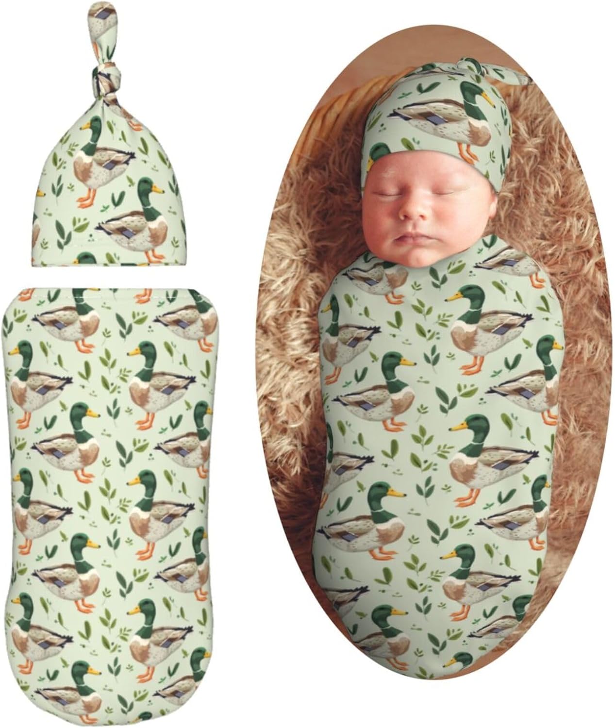 Muishi Farm Animal Mallard Duck Swaddle Blanket Hat Set 1