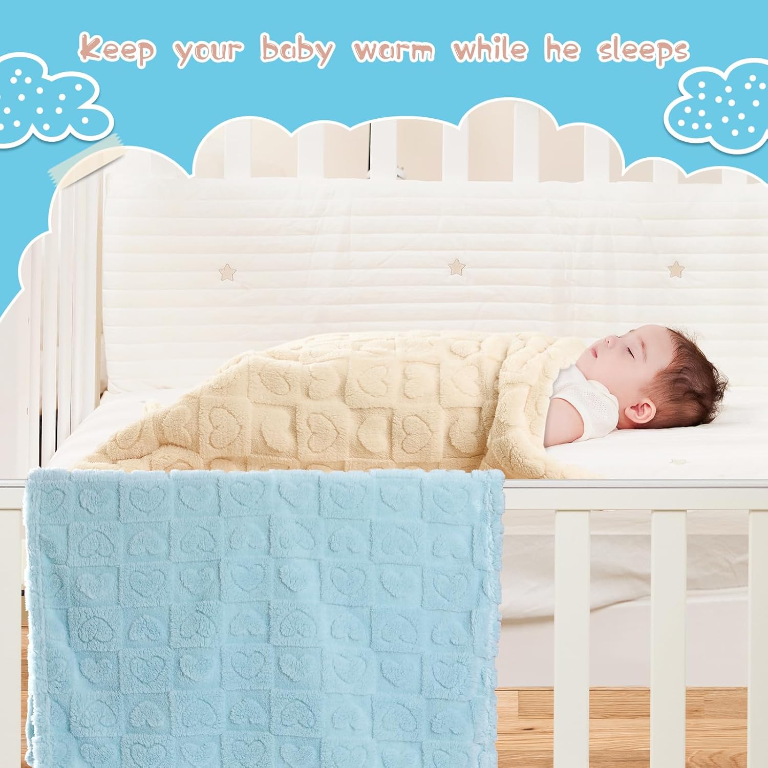 Yagle Mate 4 Pcs Baby Blankets Fluffy Crib Blankets 30x40 Blue