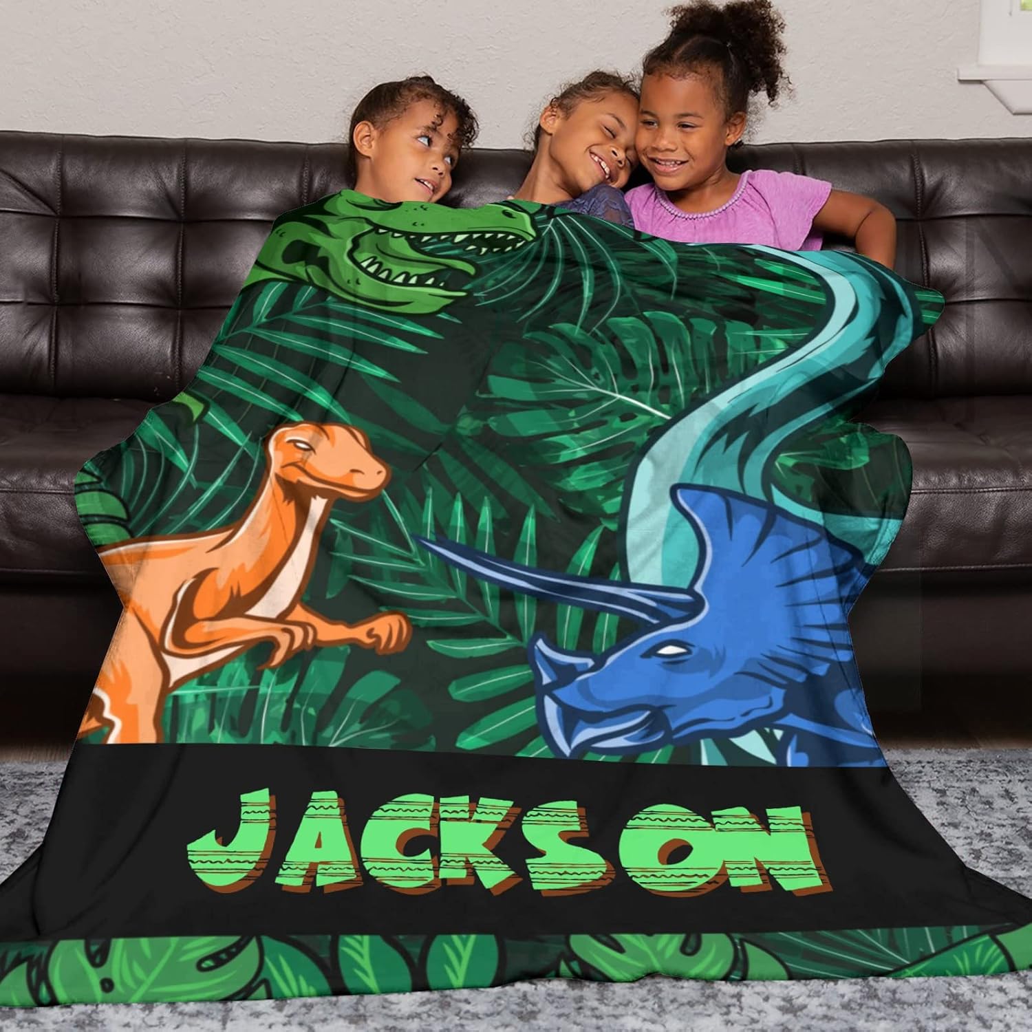 Personalized Dinosaur Name Fleece Blanket for Kids