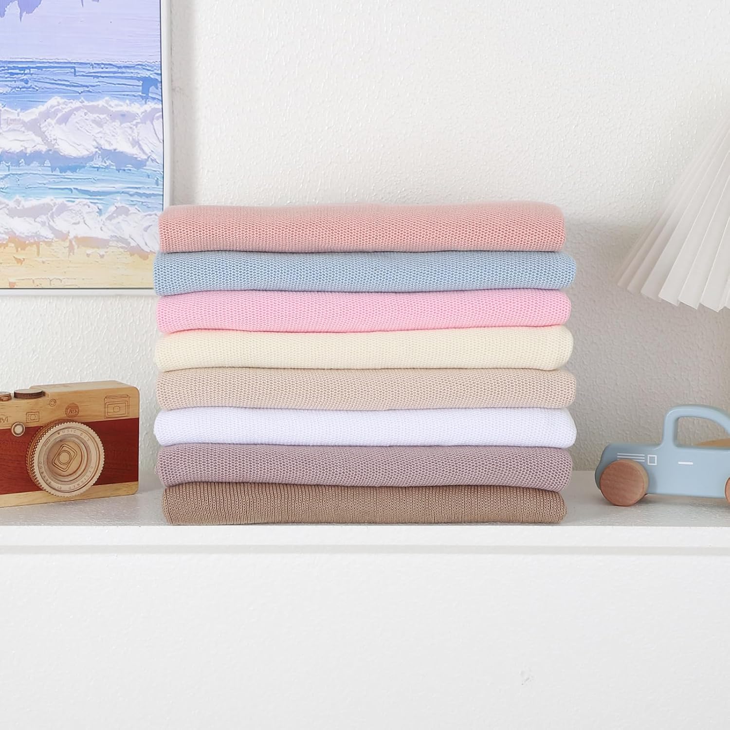 Hadetoto Newborn Baby Blanket Soft Cozy Cotton Knit