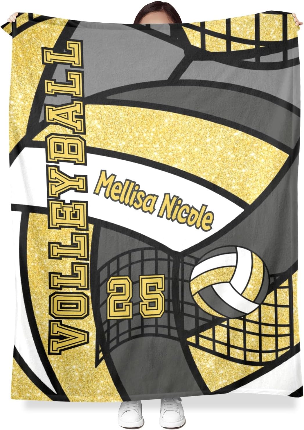 Personalized Baby Blanket - Glitter Yellow Volleyball Design 30x40