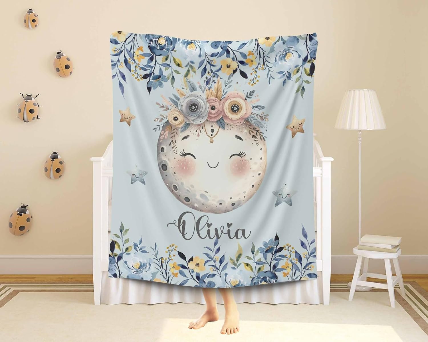 Customized Httfloral Moon Blanket for Kids