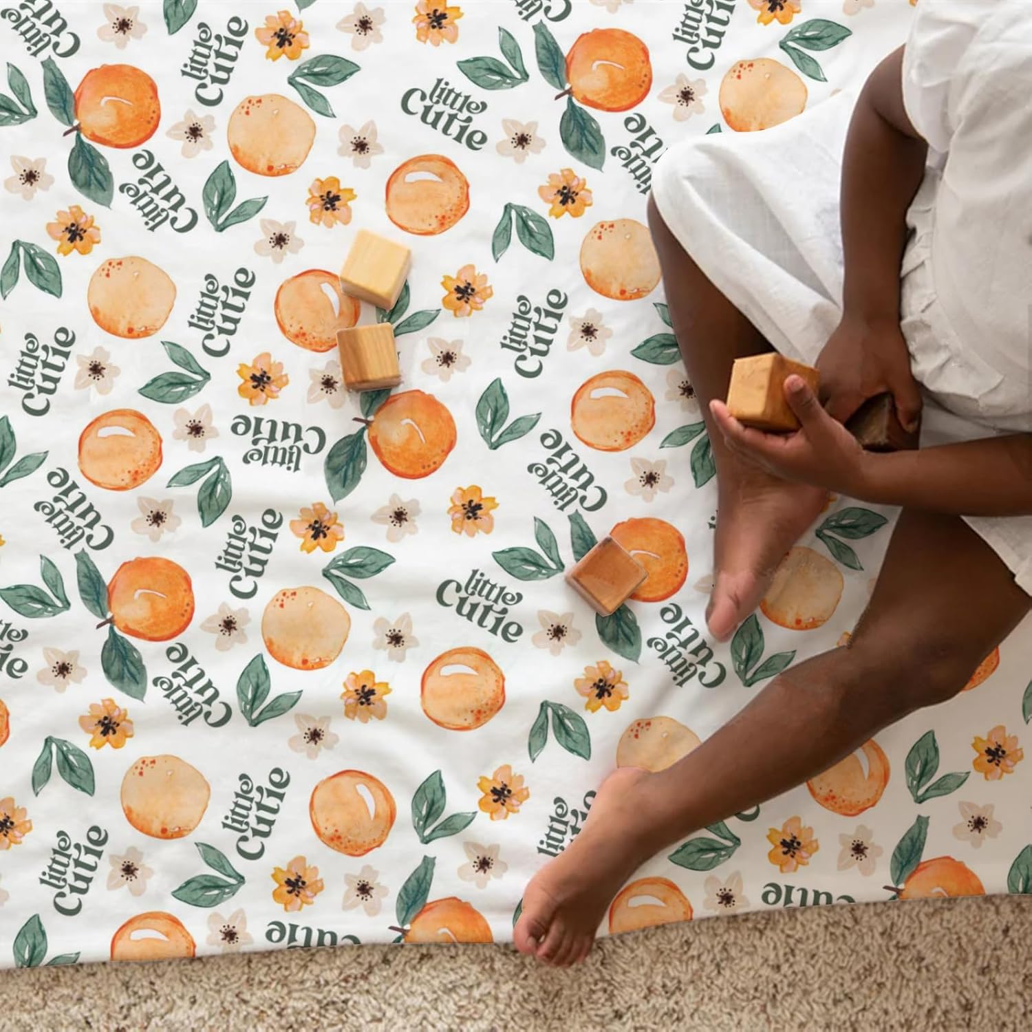 Orange Fruit Floral Mink Baby Blanket with Dotted Backing