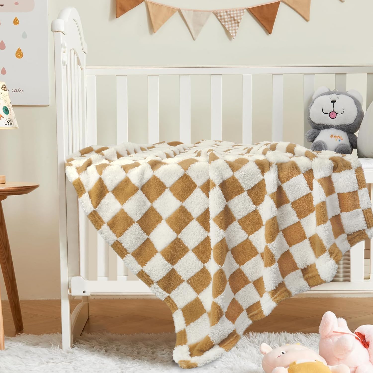 HOMRITAR Fluffy Reversible Checkerboard Blanket for Babies