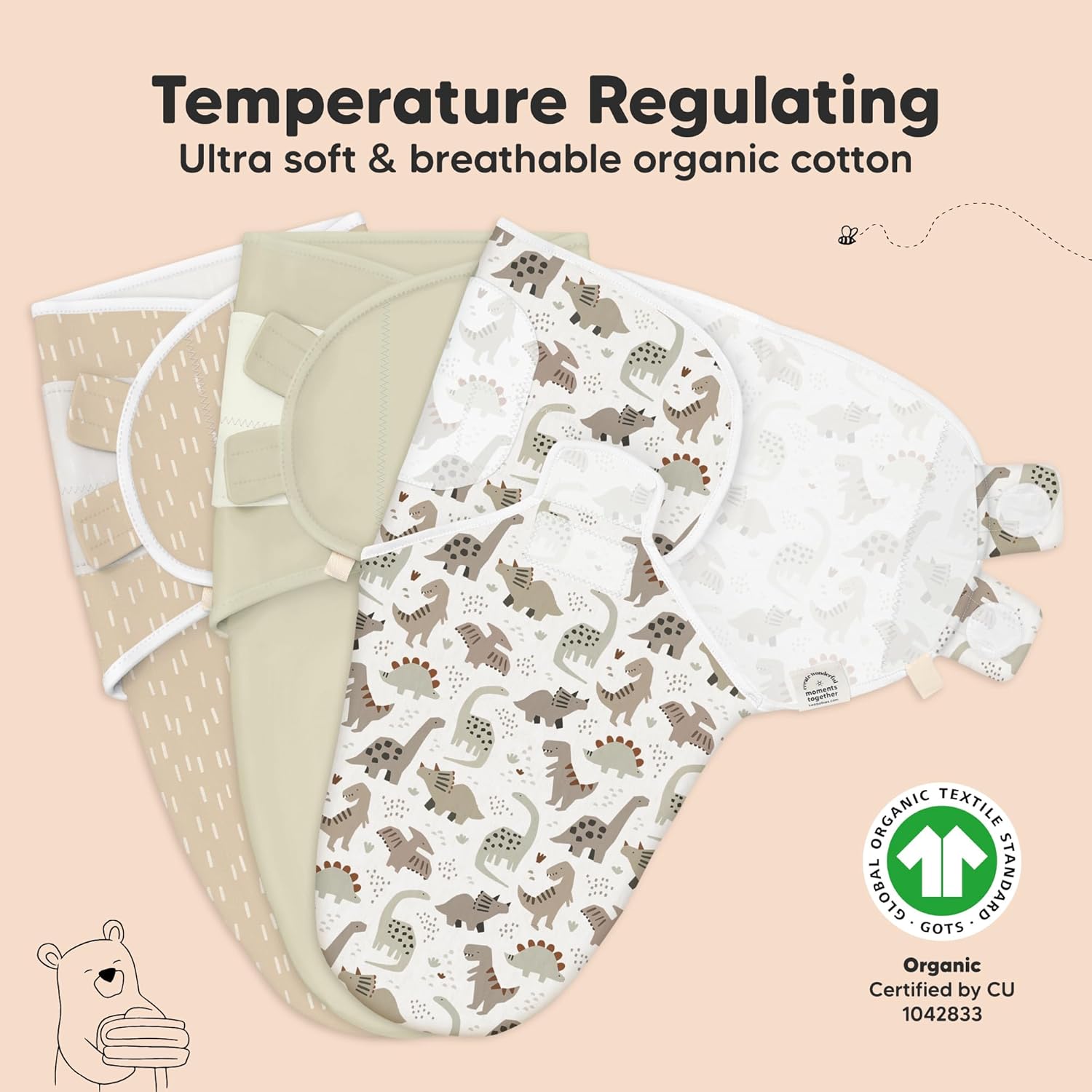 KeaBabies 3-Pack Organic Cotton Sleep Sacks - Dino Ridge