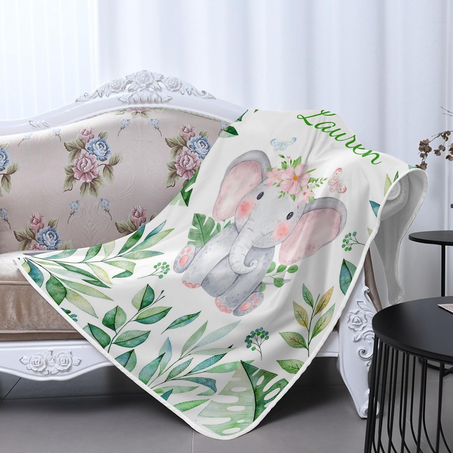 Deven Green Leaves Elephant Cooling Blanket for Toddler Customized 30x40 Inch