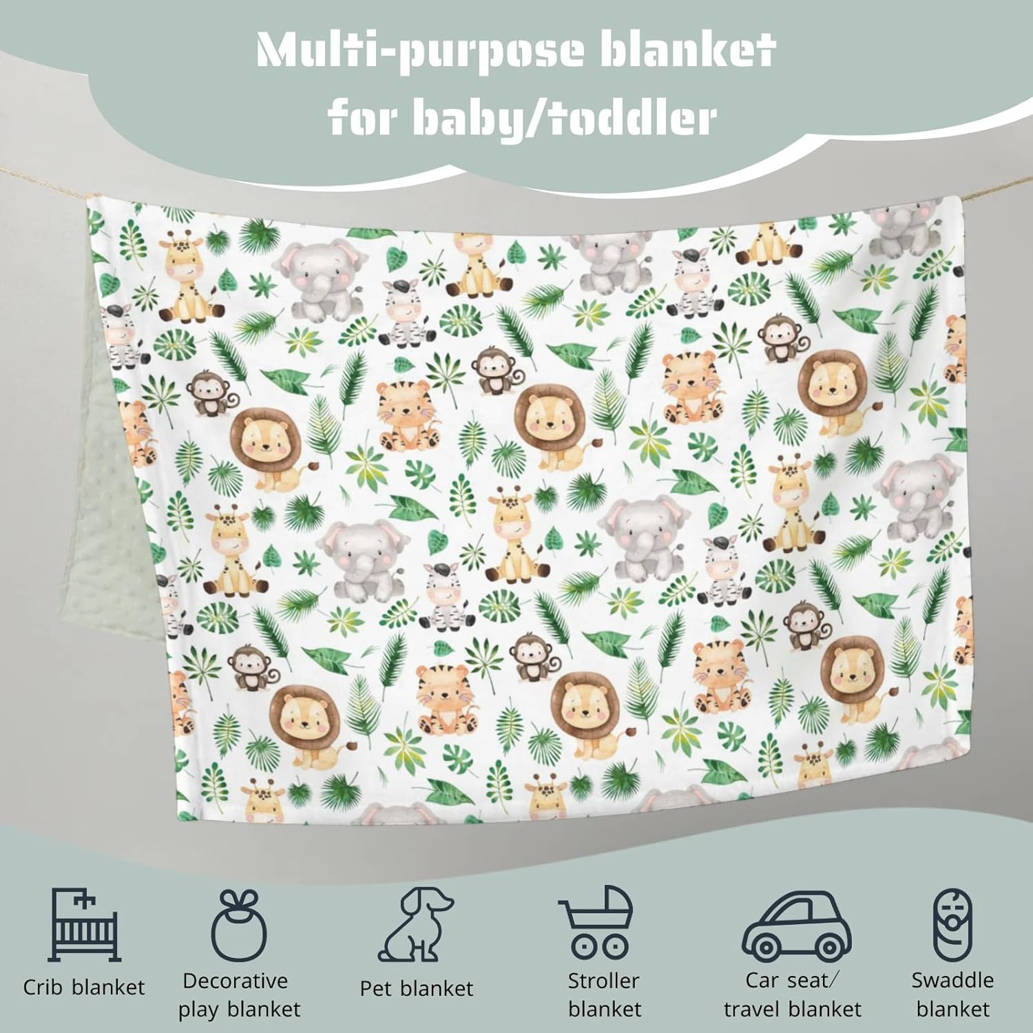 Safari Jungle Animals Mink Blanket with Dotted Backing