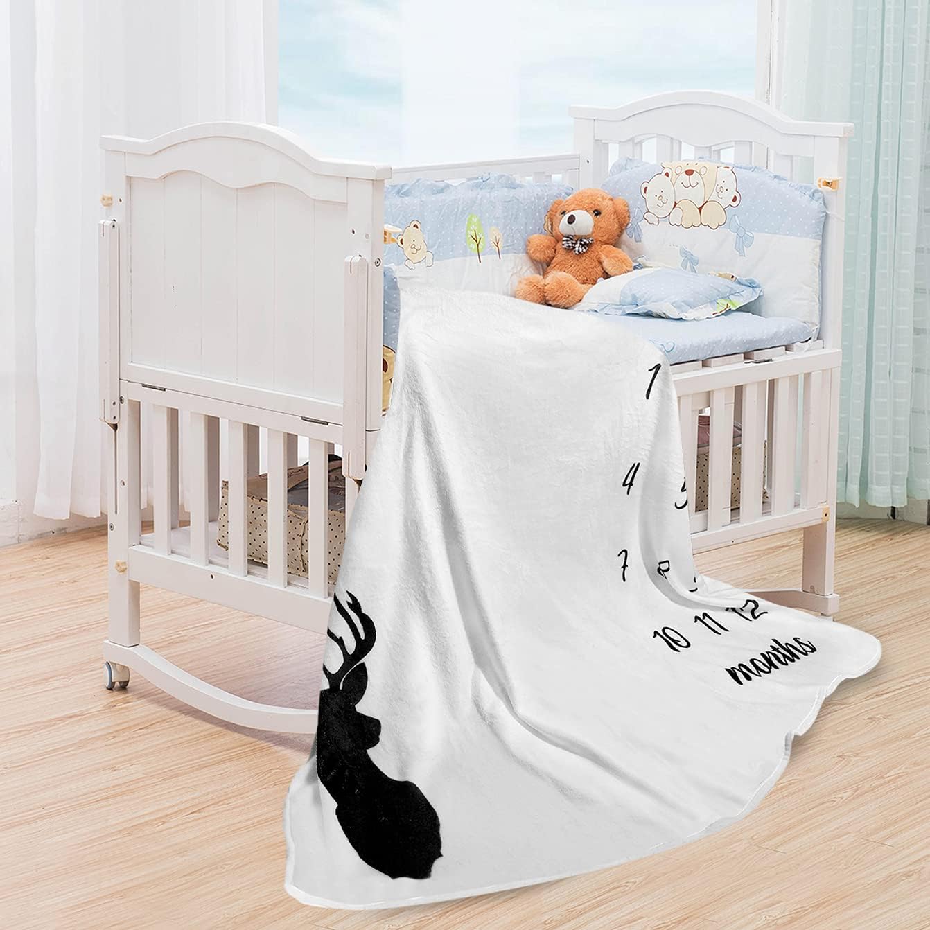 Tebaby Baby Milestone Blanket - Neutral Personalized Deer Antlers Nursery Decor