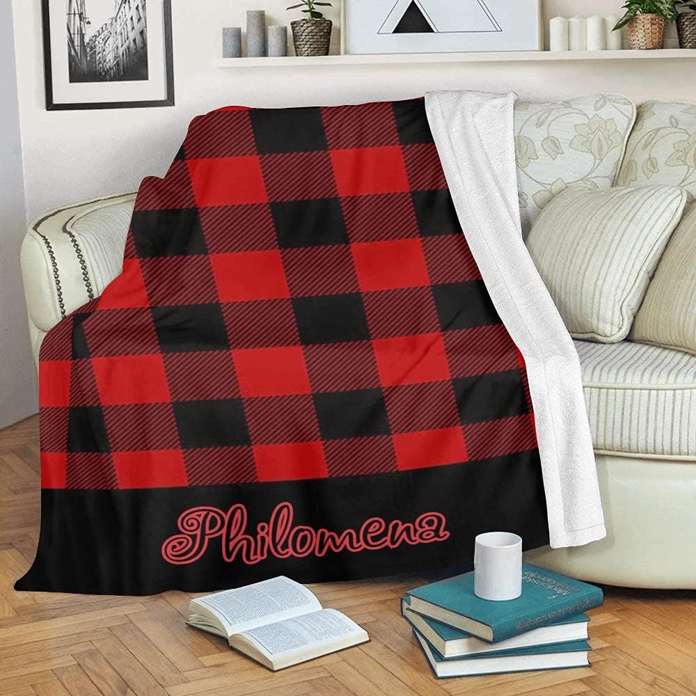Personalized Red Black Check Monogram Baby Blanket 30x40inch 1