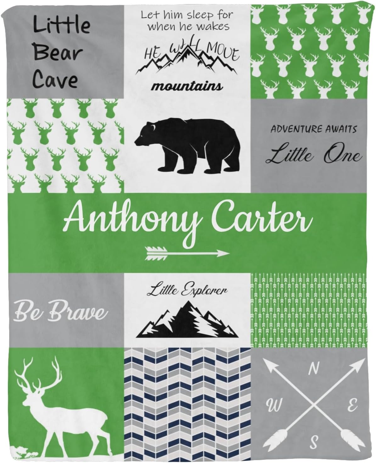 Personalized Baby Blanket with Name for Boys - Green Woodland