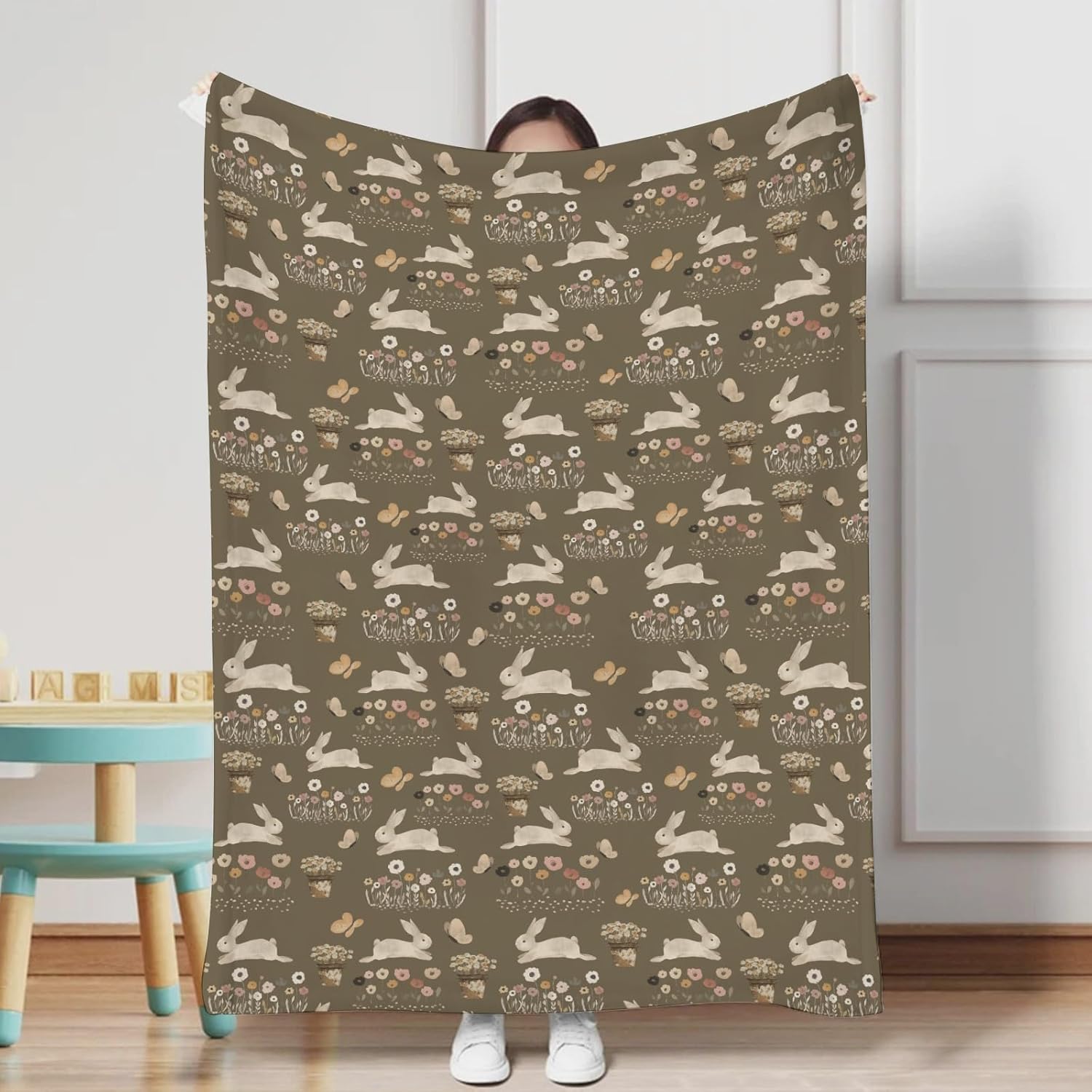 Cute Hopping Bunnies Baby Blanket for Newborn Toddlers