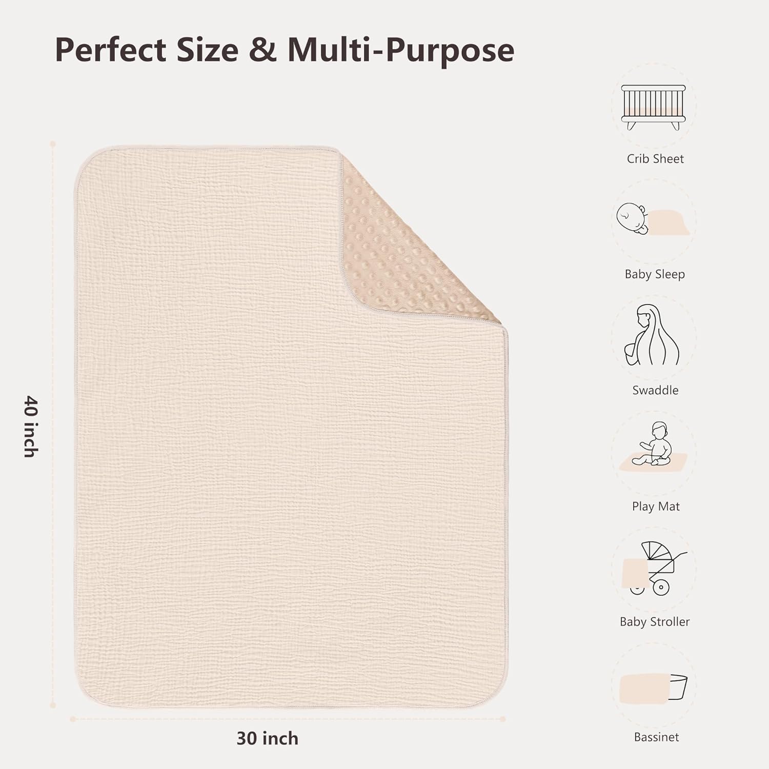 Susurration Baby Blanket Soft Minky with Muslin Front Dotted Fleece Back