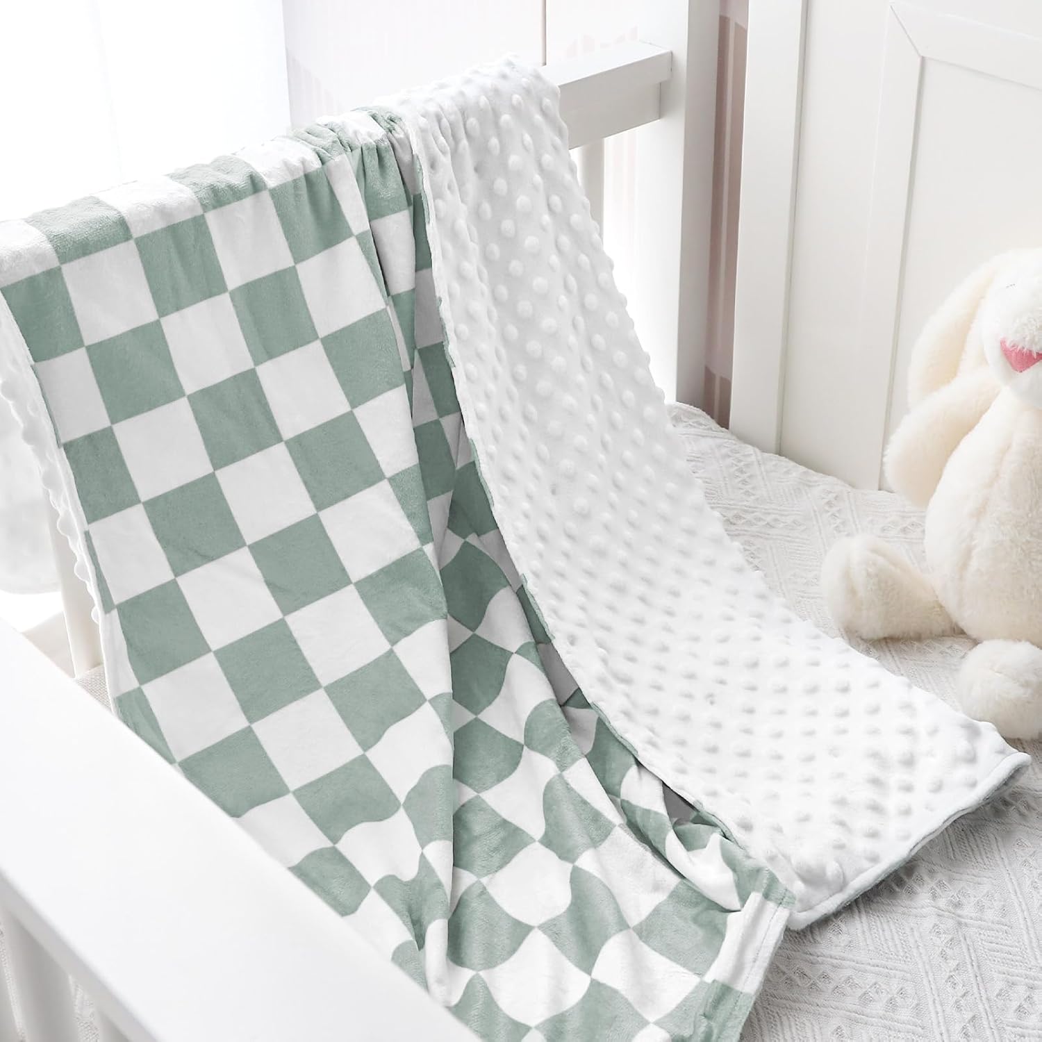 DILIMI Soft Warm Baby Blanket Green Checkerboard