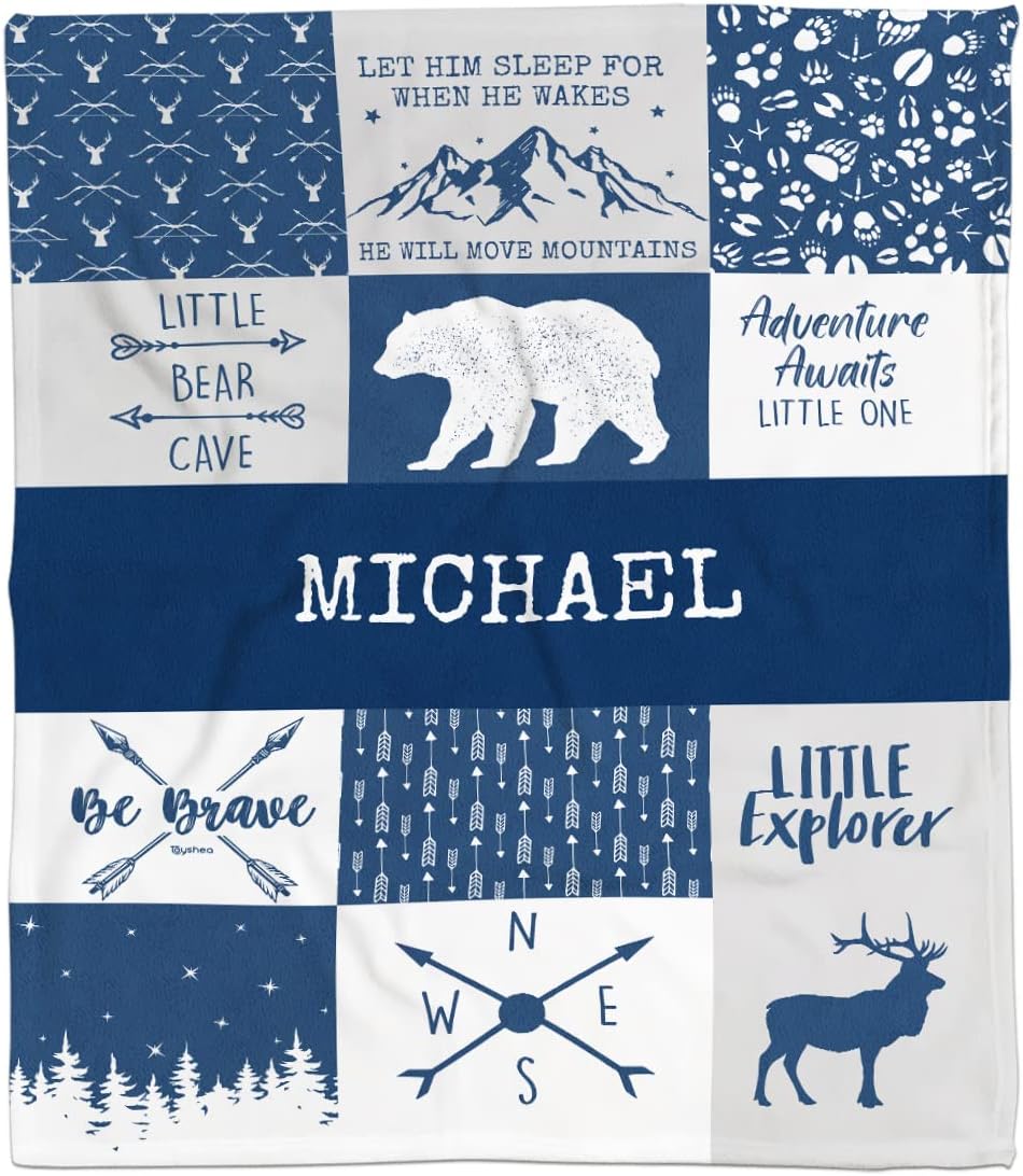 Toyshea Personalized Woodland Baby Blanket with Deer Design