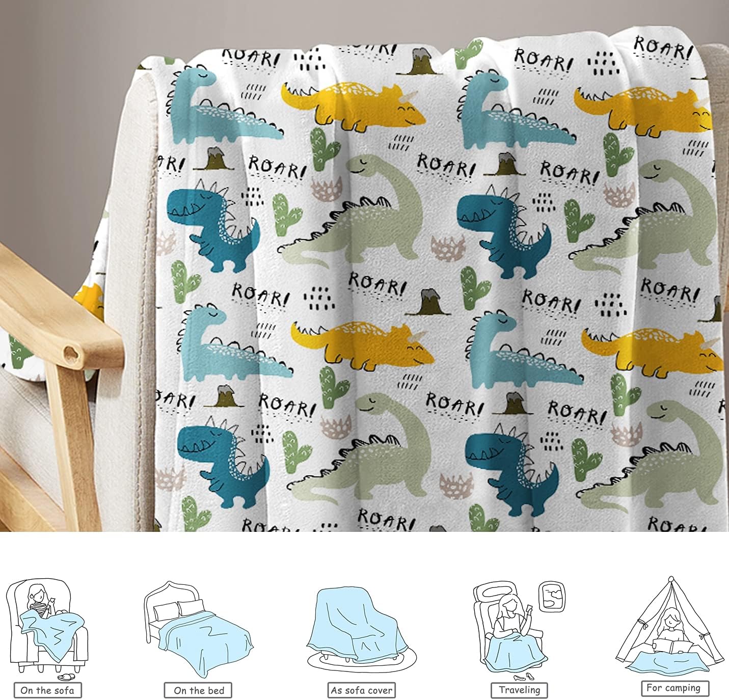 Dinosaur Kids Blanket 300 GSM Fleece 50x40 Inch