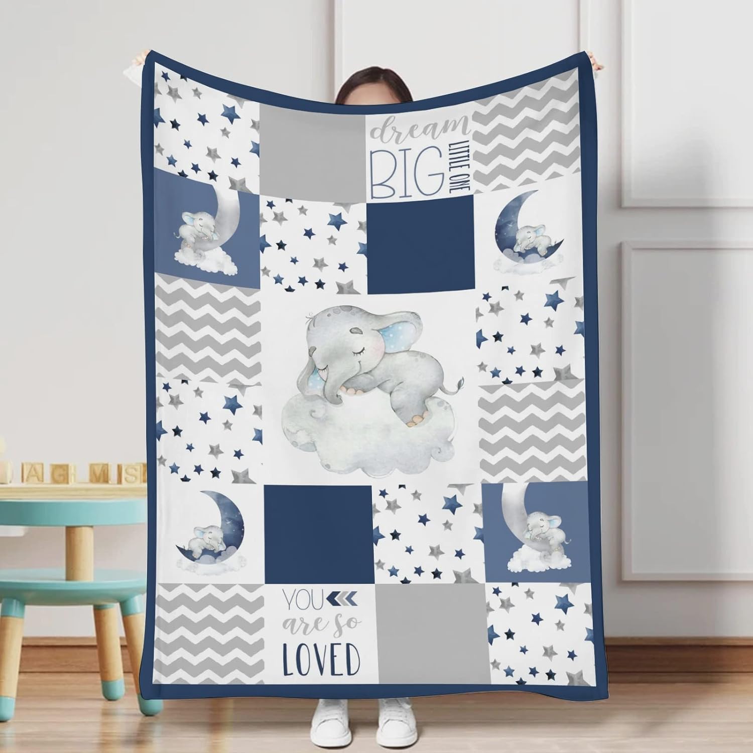 HawSkgFub Dream Big Little One Star Baby Blanket Navy Blue