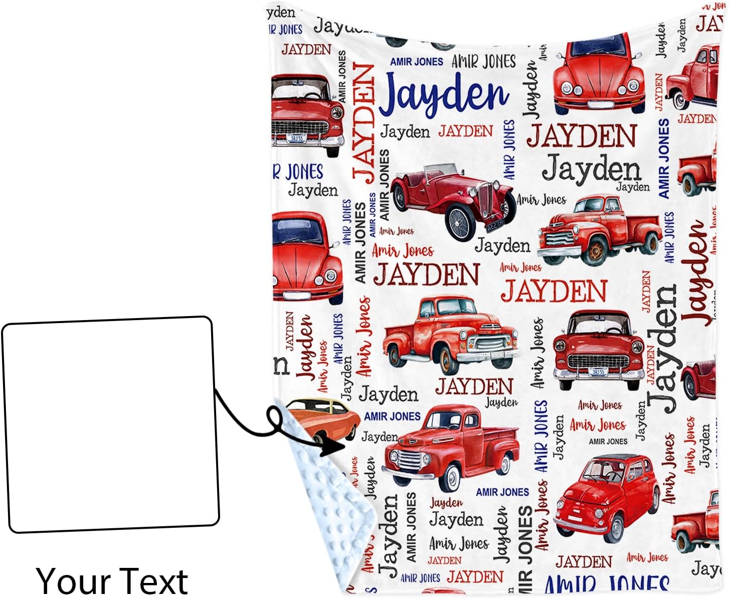 YISMEET Personalized Baby Blanket with Red Car Theme 1