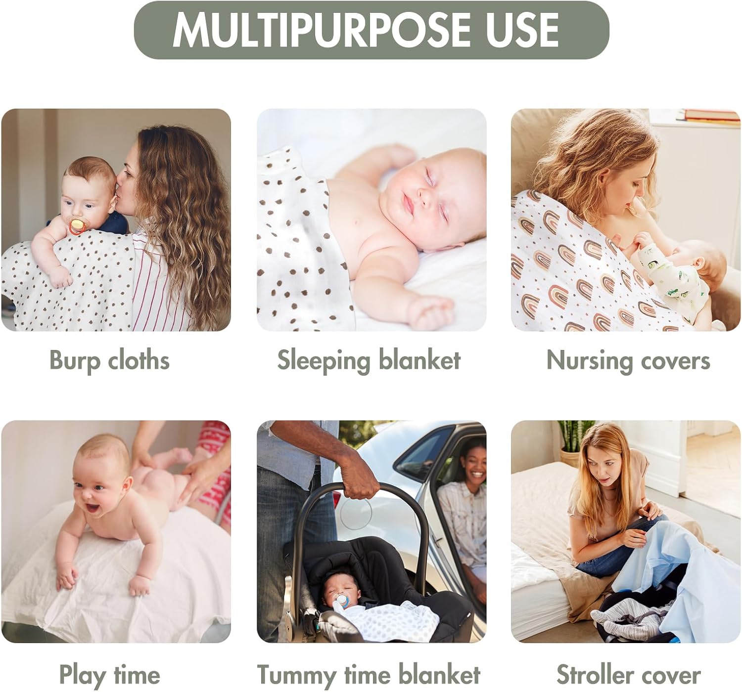 GLLQUEN BABY 6-Pack Swaddle Blankets - Soft Breathable