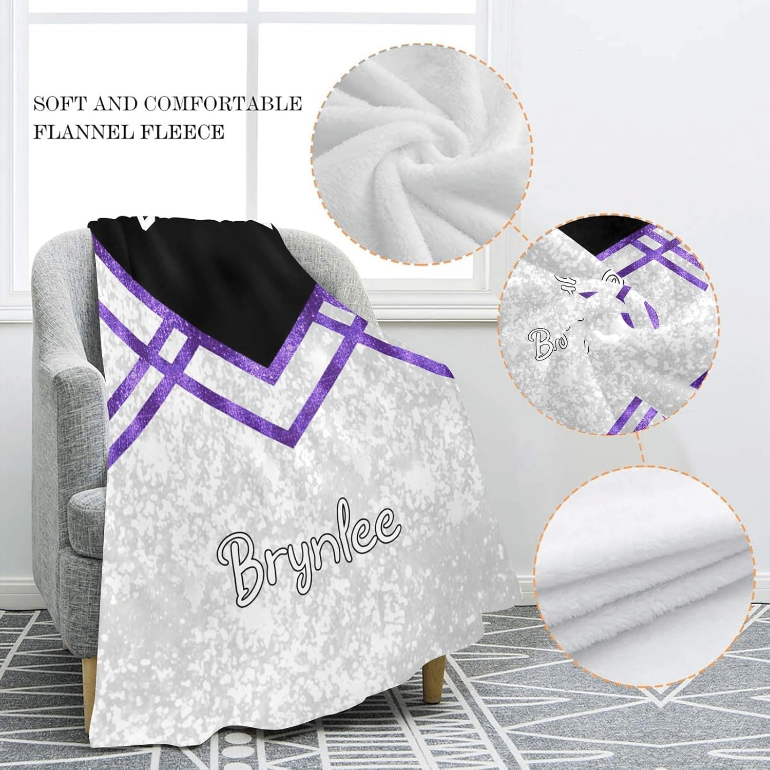 Custom Personalized Baby Blanket with Name Black Purple 30x40 Inches
