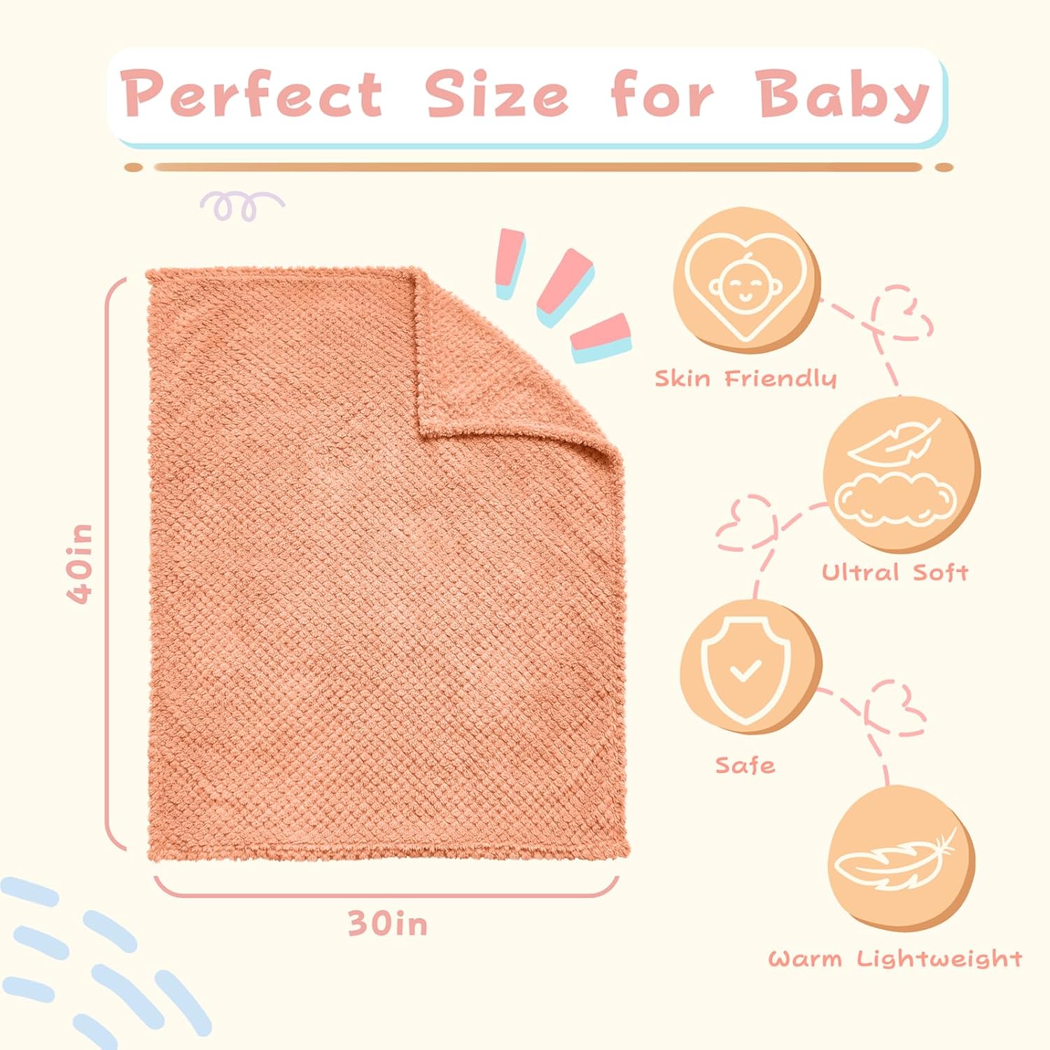 KENPERRY Ultra Soft Fleece Baby Blanket 30 X 40 Orange