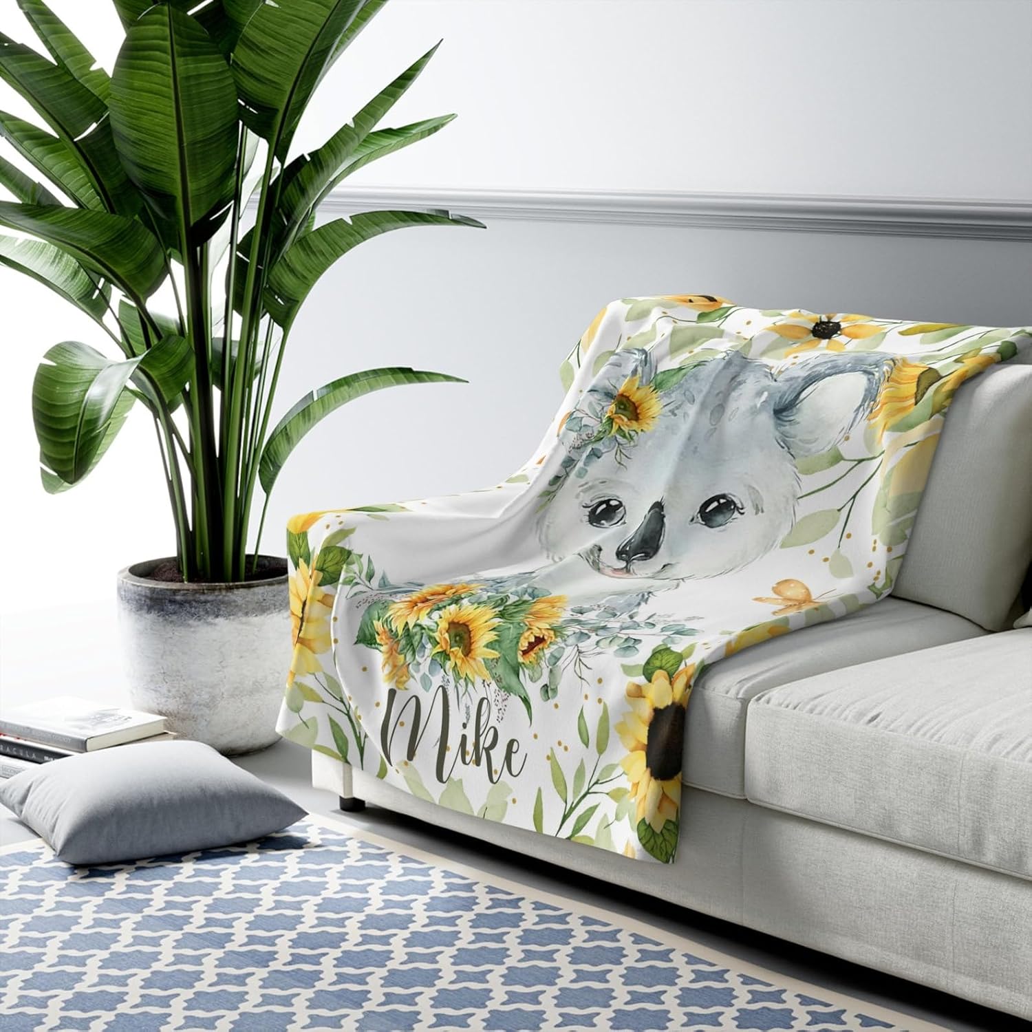 Customized Koala Sunflower Baby Blanket with Name