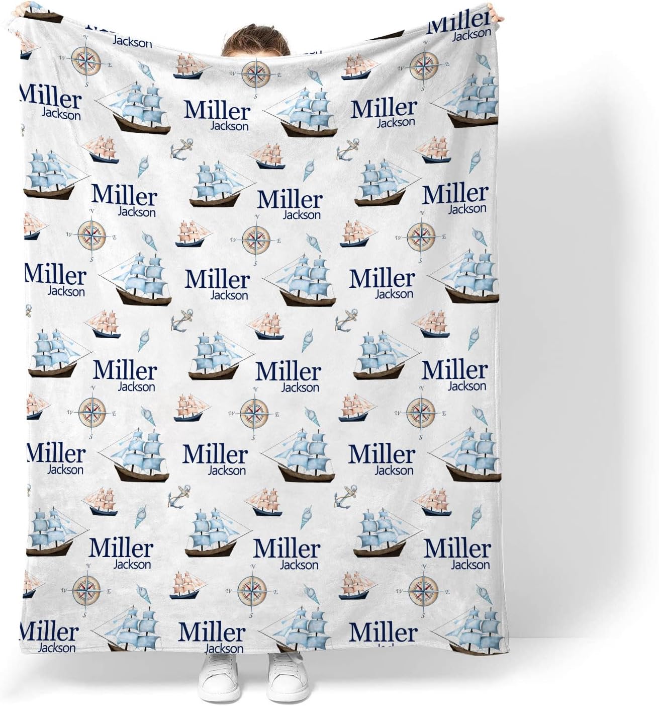 Personalized Custom Baby Blanket - Nautical Ship Decor