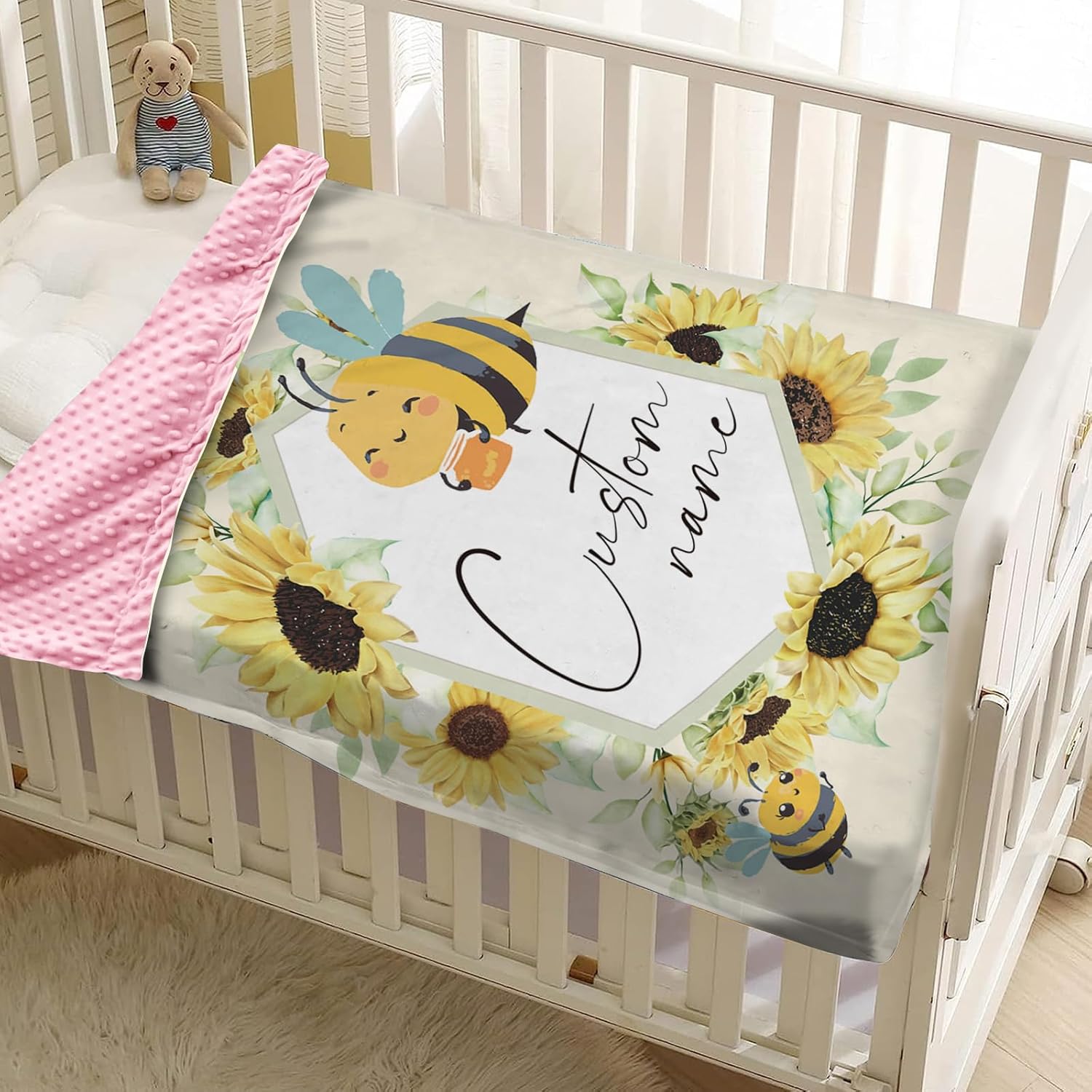 Personalized Baby Blanket with Yellow Bee Design
