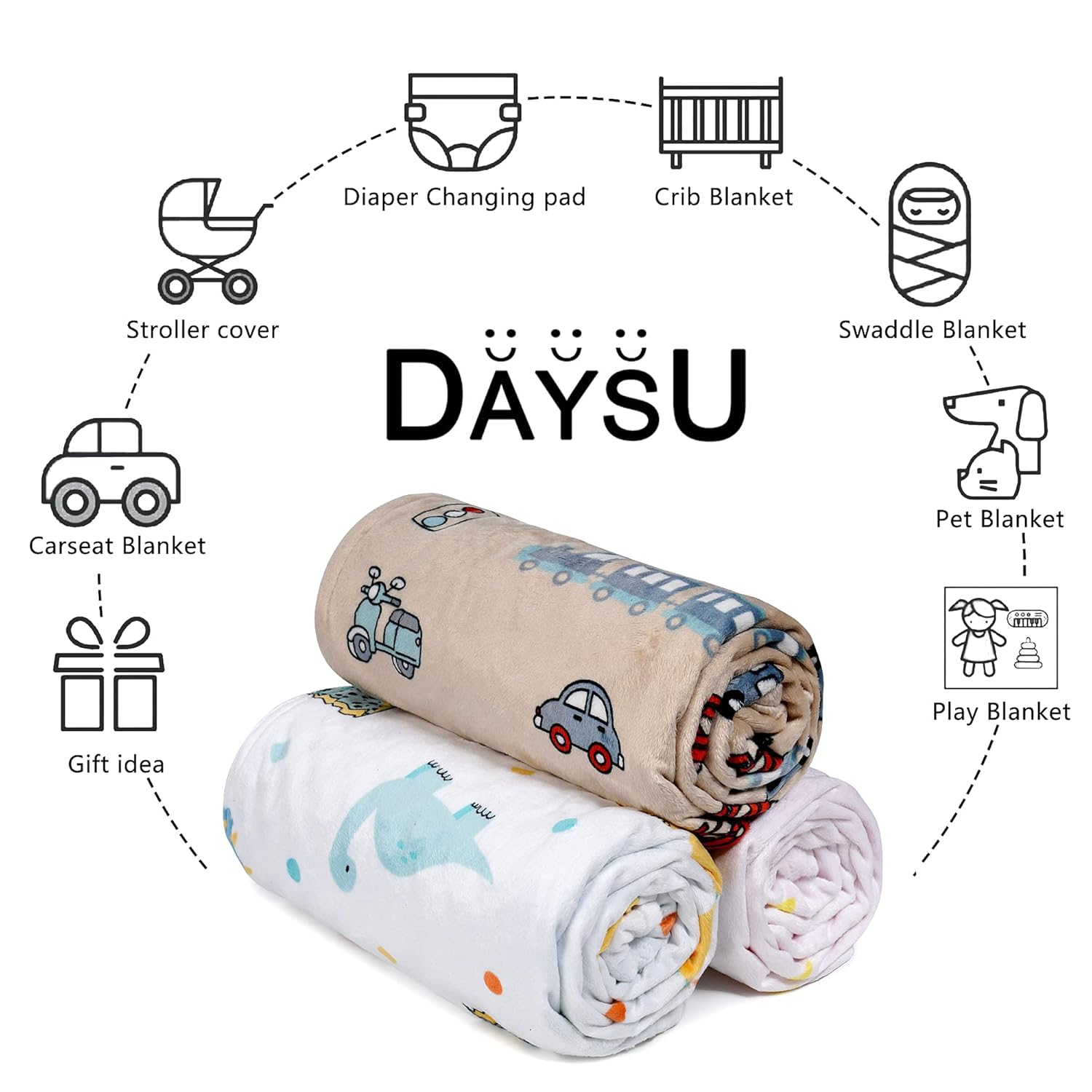 DaysU Silky Micro Minky Plush Baby Blanket with Dinosaur Print