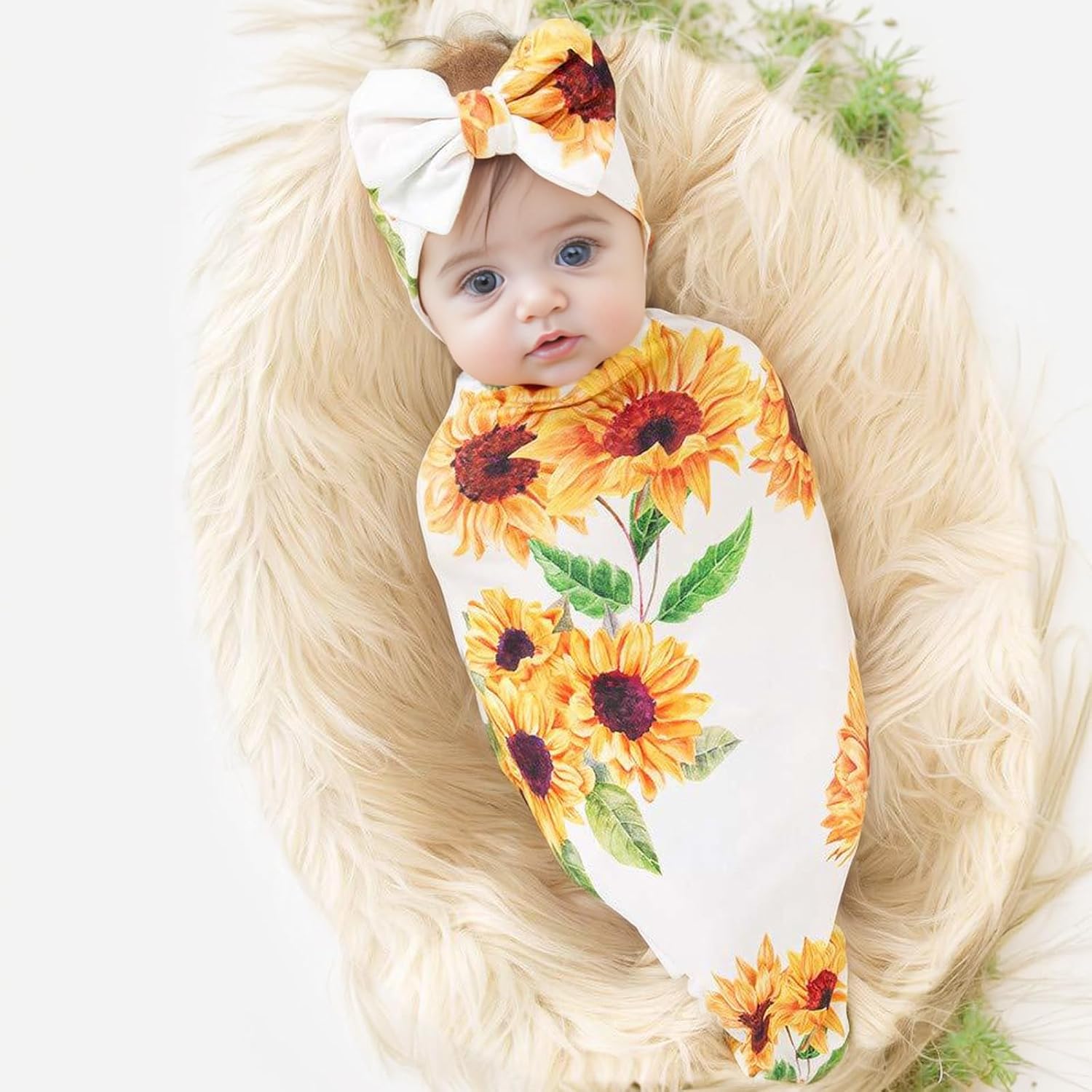 Galabloomer Sunflower Baby Swaddle Headband Set