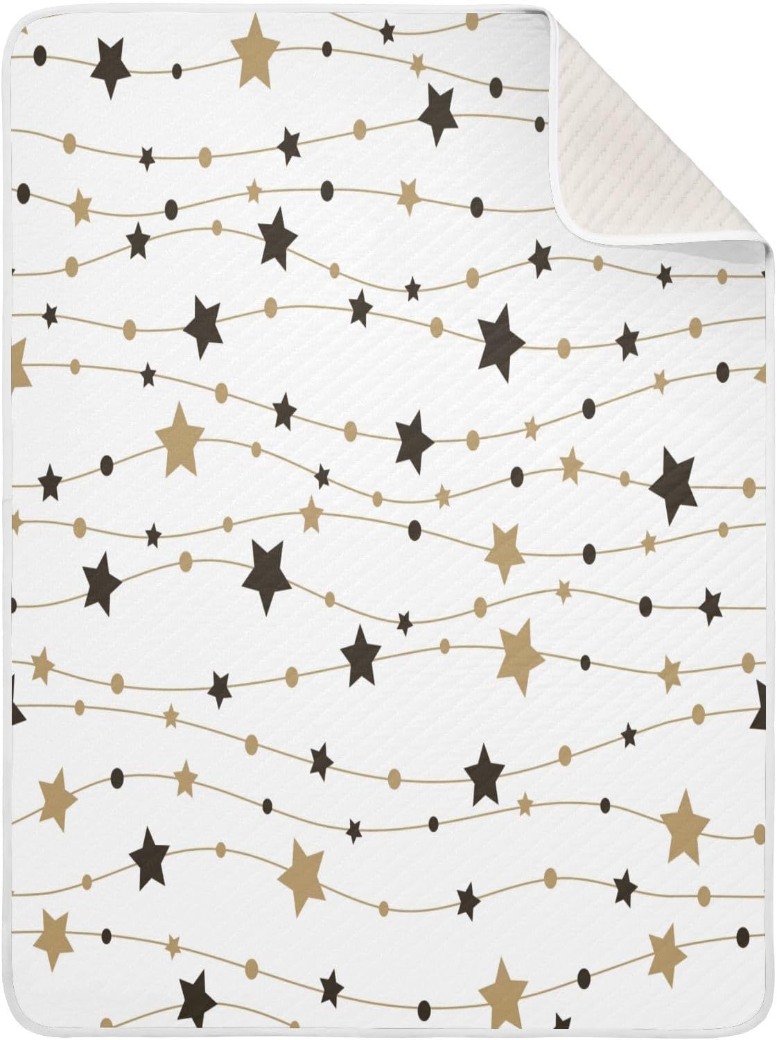 BOESI Black and Gold Striped Stars Baby Blanket
